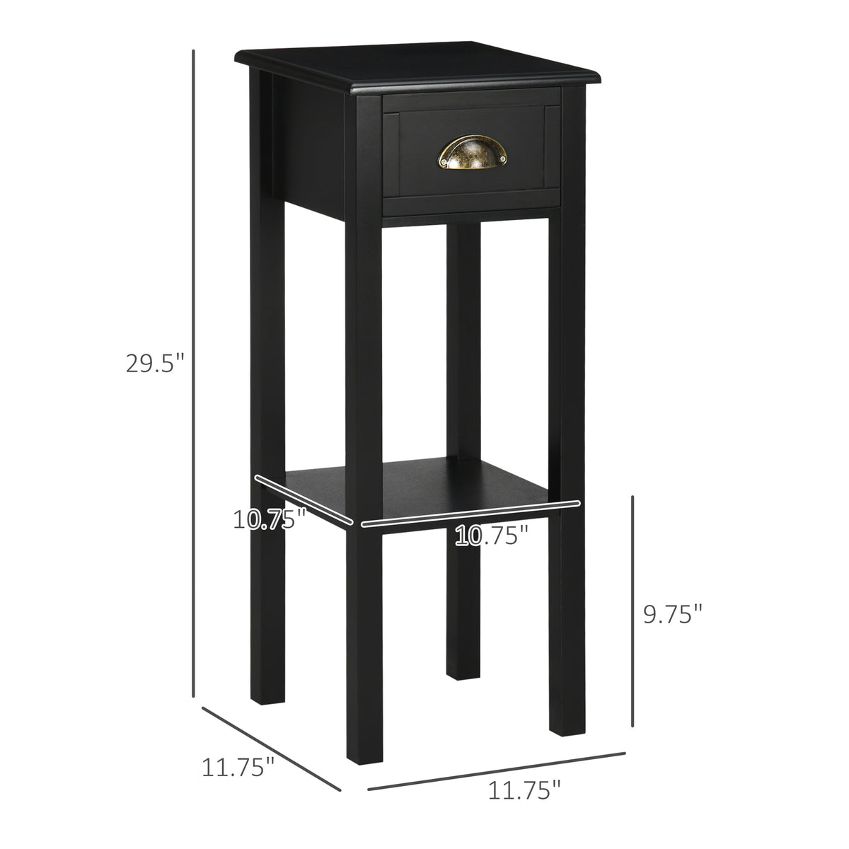 2-Tier Nightstand, Side Table with Drawer and Shelf for Living Room or Bedroom, Set of 2, Black
