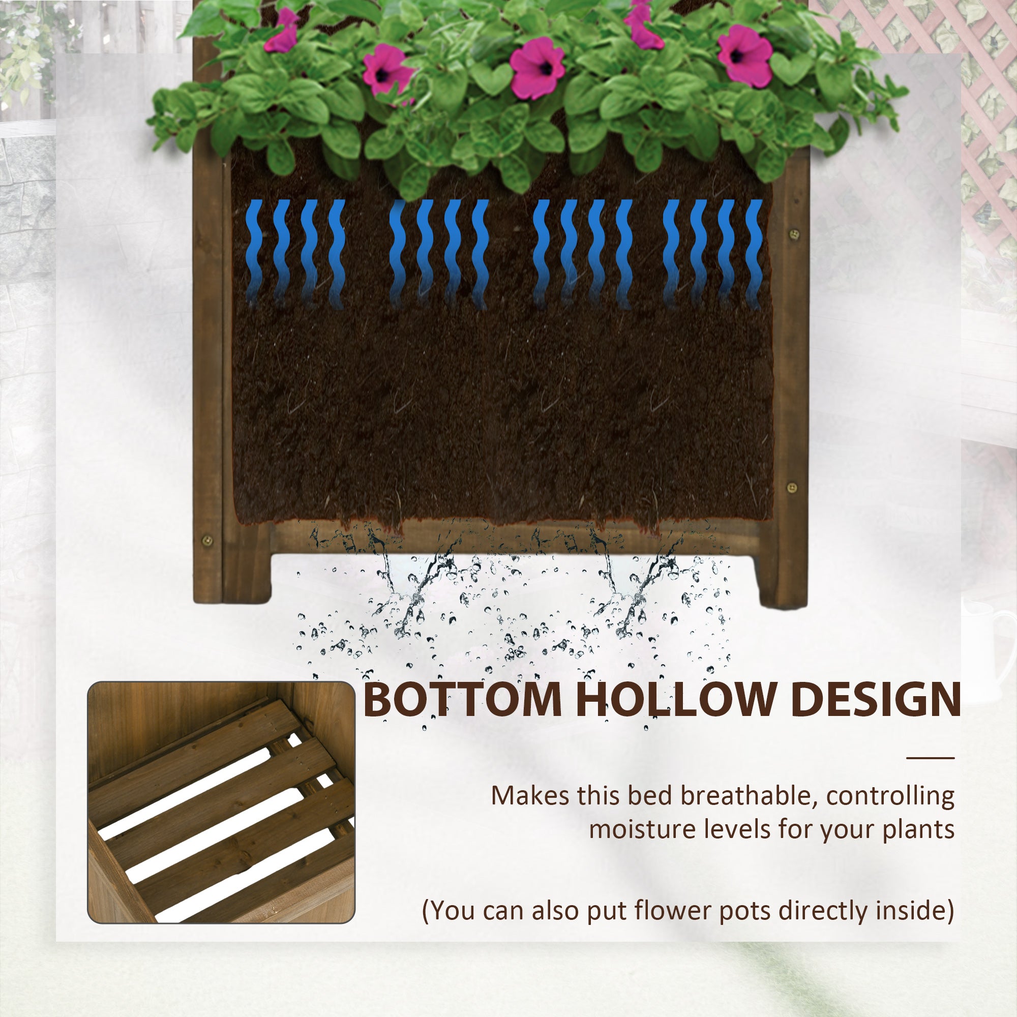 Wooden Raised Garden Bed, Planter with Trellis for Vine Climbing and Vegetables, Herbs and Flowers Growing, Carbonized - Carbonized - Image 5