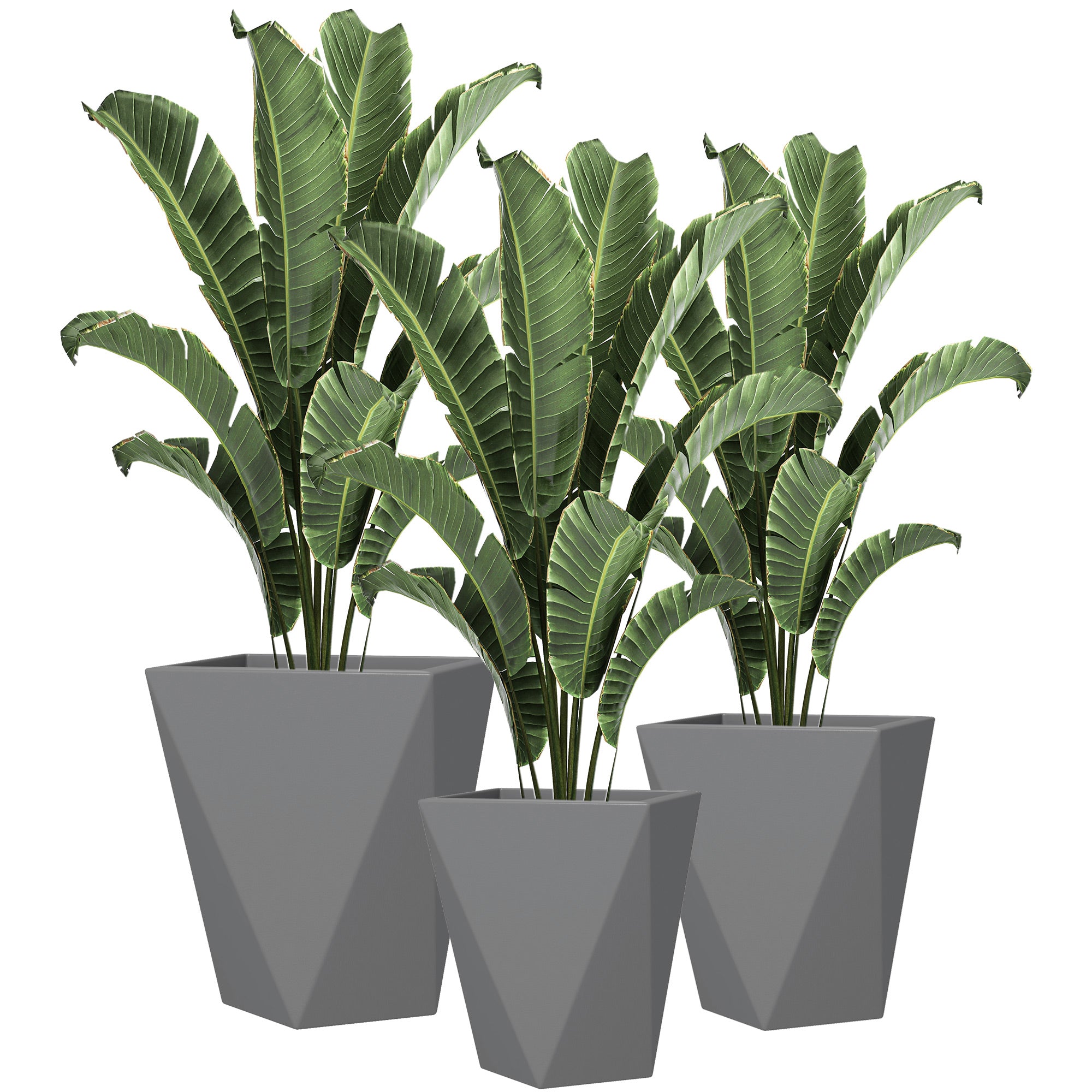 Indoor Outdoor Planters Set of 3 MgO Tall Planters Stackable Flower Pots with Drainage Holes for Garden, Balcony, Gray - Gray
