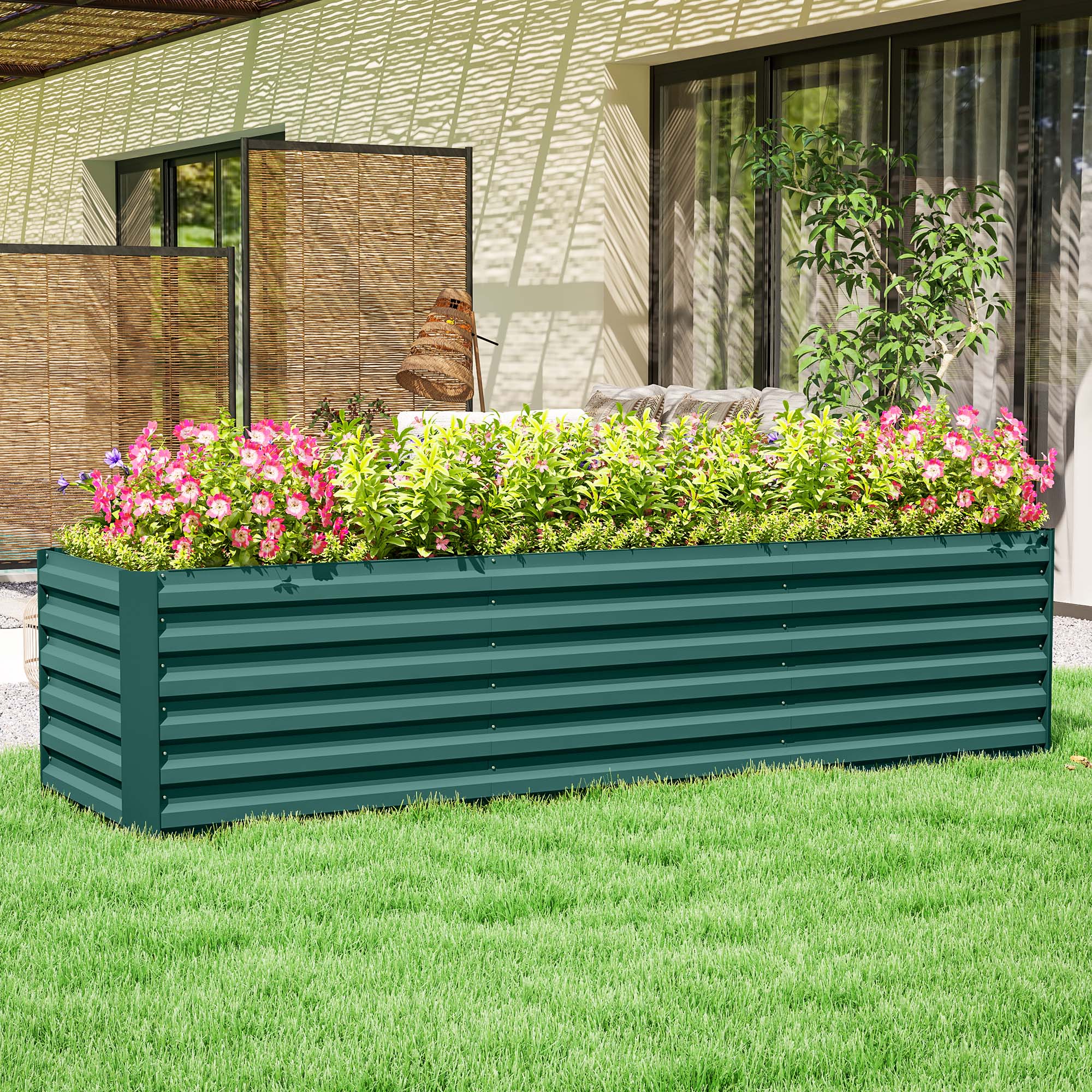 8x2x2ft Galvanized Raised Garden Bed Kit with Safety Edging for Flowers, Herbs and Vegetables, Green - Green - Image 2