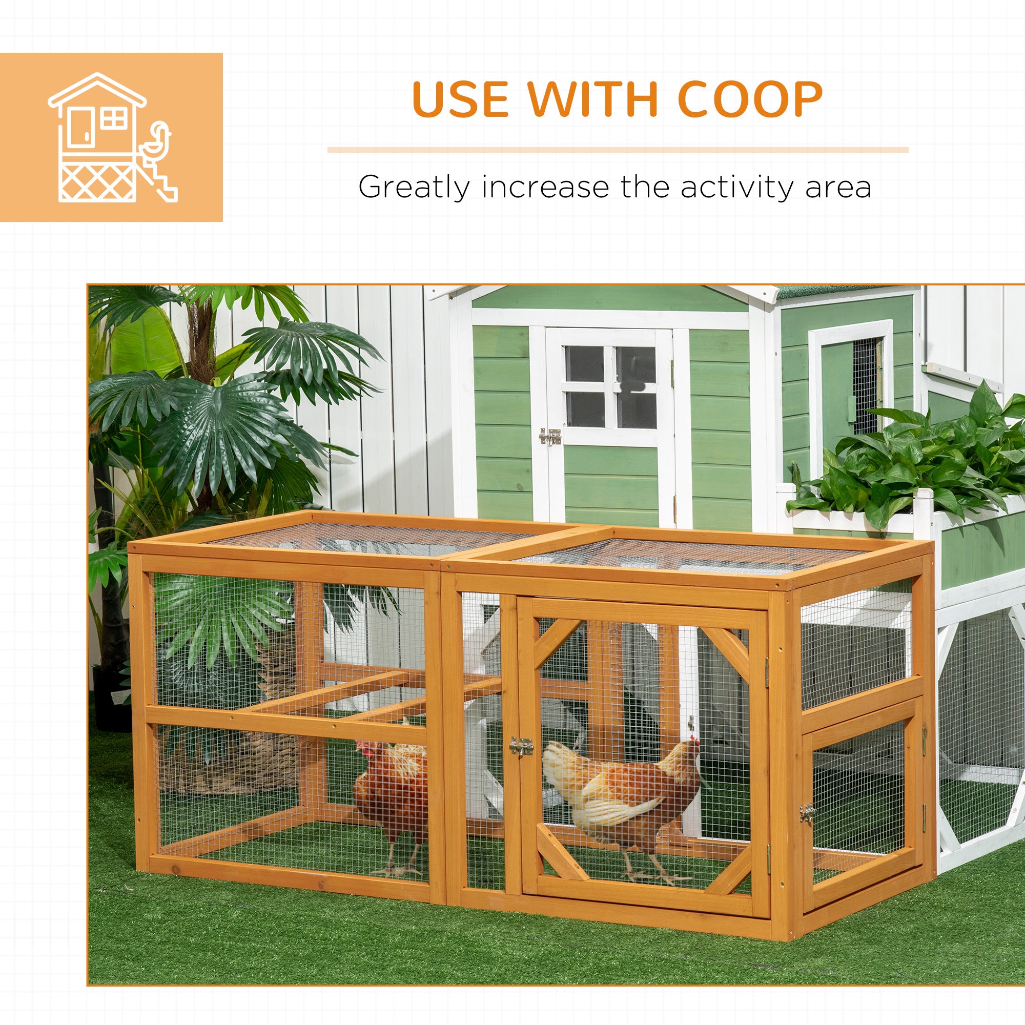 55" Wooden Chicken Coop Add-on Expansion, Mini Chicken Coop Outdoor Chicken Run Hen House with Combinable Design - Orange - Image 6