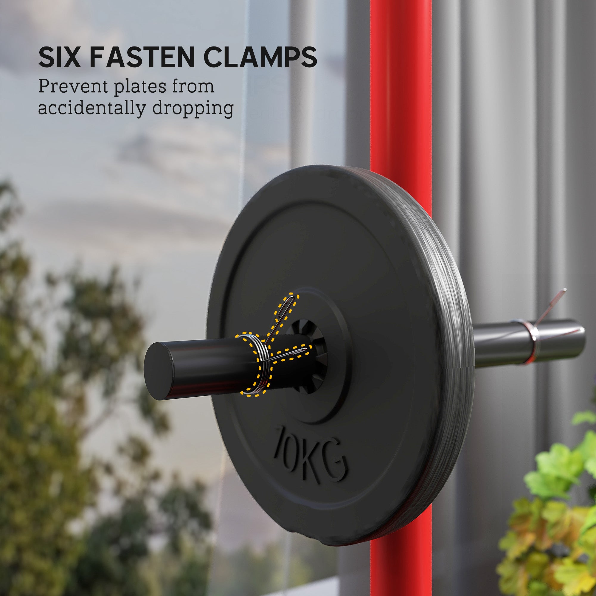 2 Inch Weight Plate Rack, Plate Rack Holder for Olympic Weight Plates and Bars, with 4 Transport Wheels and 6 Fasten Clamps, 440 lbs. Capacity, Red