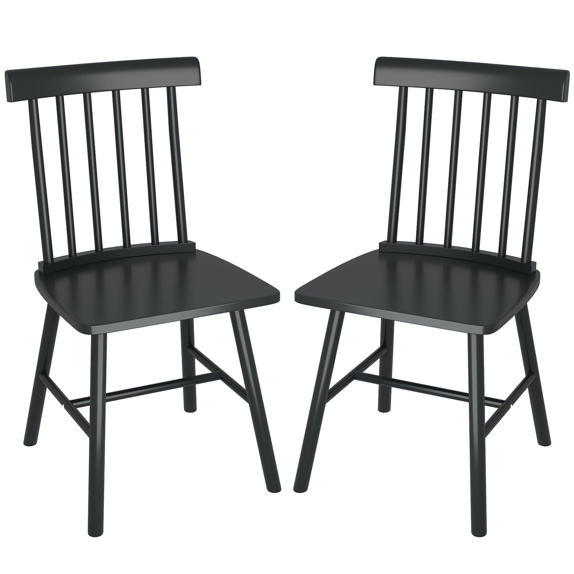 Dining Chairs Set of 2, Farmhouse Wood Kitchen Chairs with Rubber Wood Frame, Spindle Back for Dining Room, Black