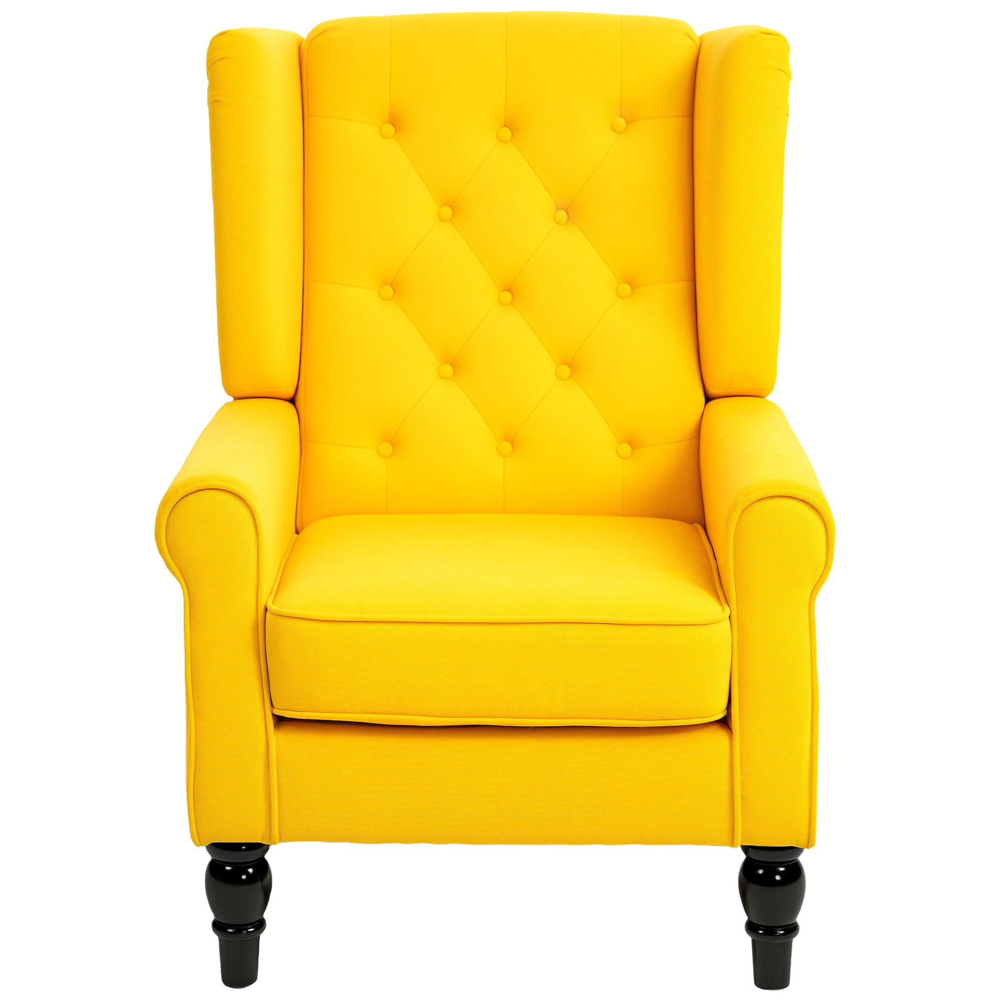 Wingback Accent Chair for Living Room, Button-Tufted Lounge Chair with Round Armrests and Wood Legs, Yellow