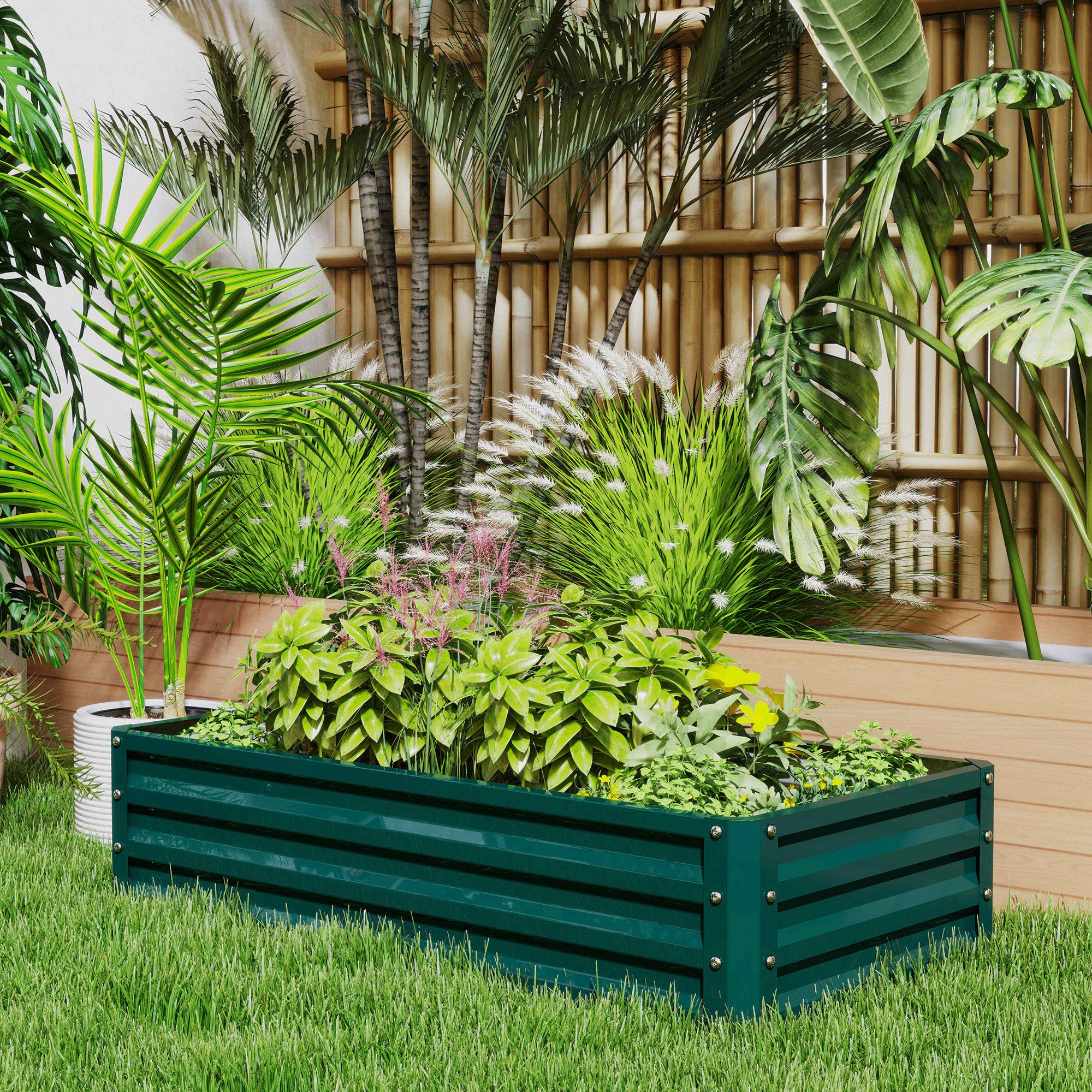 Galvanized Raised Garden Bed, 4' x 2' x 1' Metal Planter Box, for Growing Vegetables, Flowers, Herbs, Succulents, Green - Green - Image 8