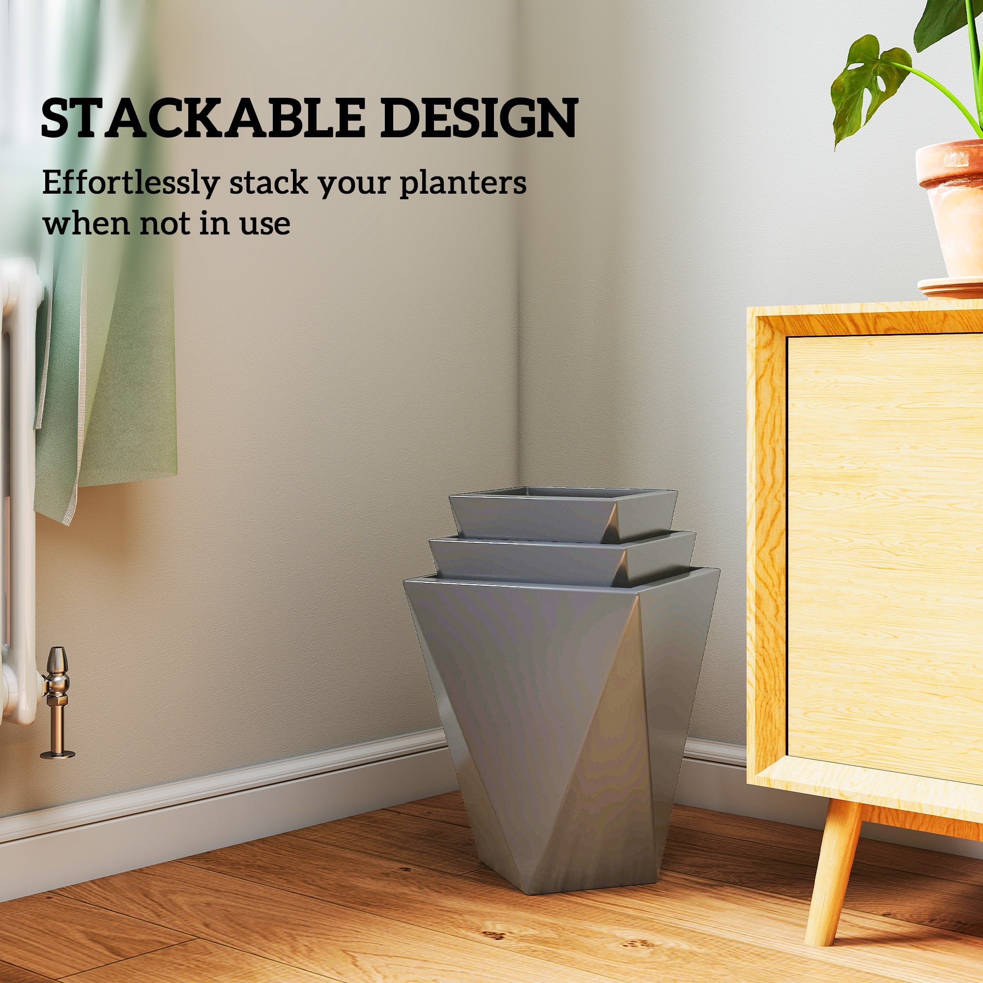 Indoor Outdoor Planters Set of 3 MgO Tall Planters Stackable Flower Pots with Drainage Holes for Garden, Balcony, Gray - Gray - Image 6