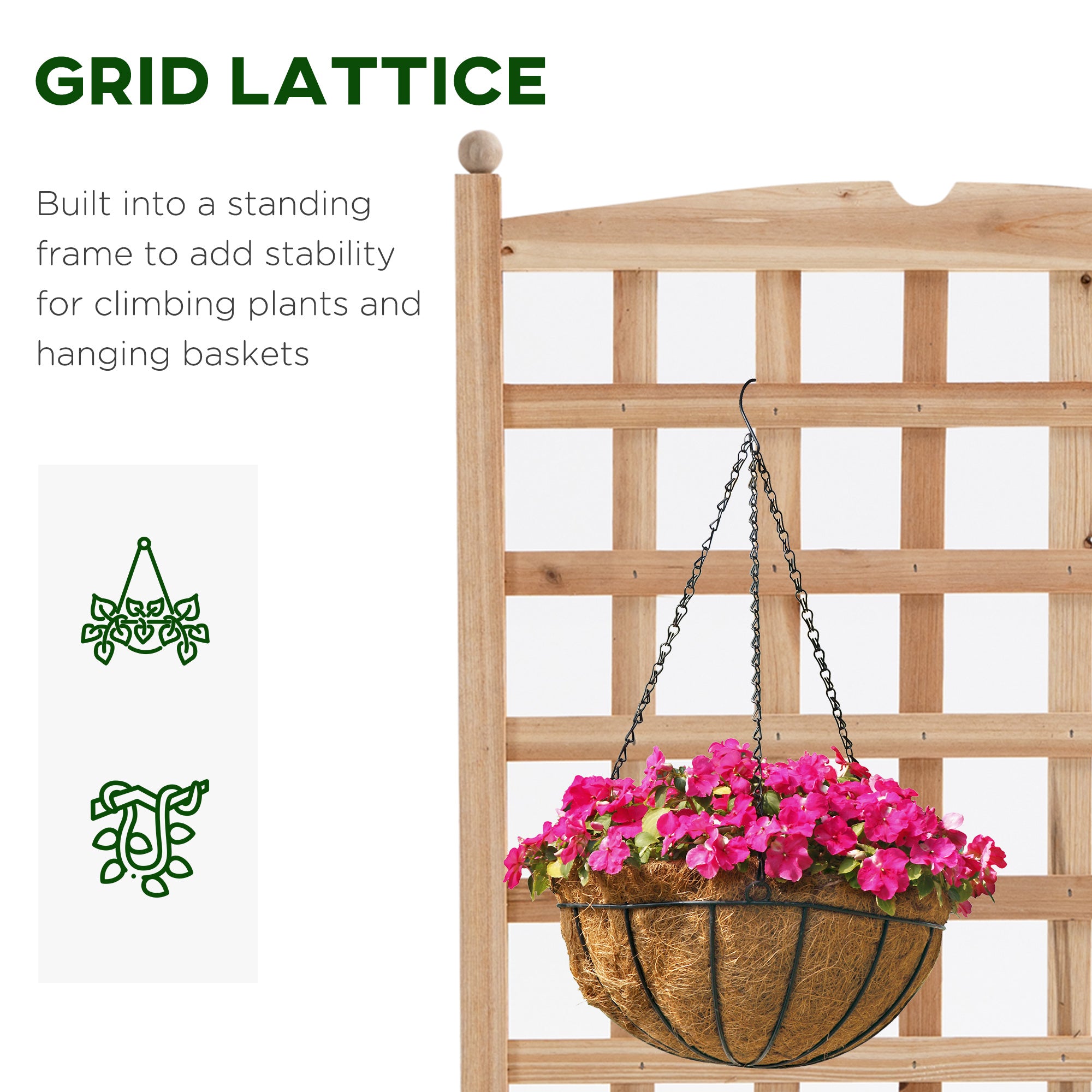 Wooden Raised Garden Bed with Trellis, Outdoor Planter Box with Drainage Crevices for Climbing Vine Plants Flowers, 24" x 12" x 49" - Natural - Image 5