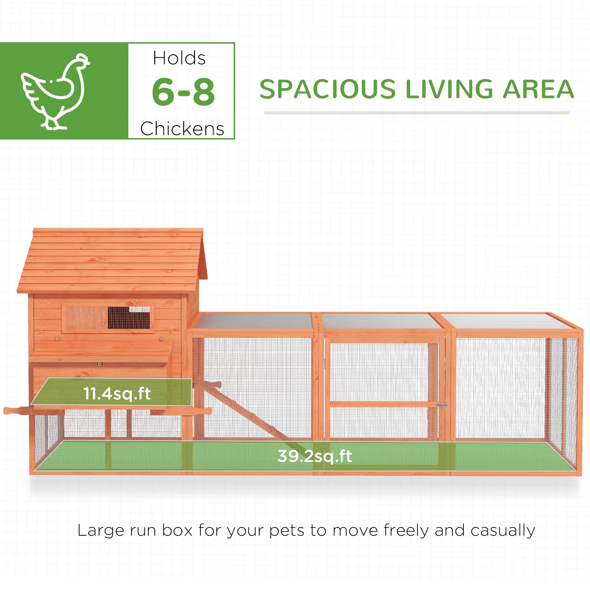 145" Wooden Chicken Coop with Run & Inner Hen House Space - Orange - Image 4