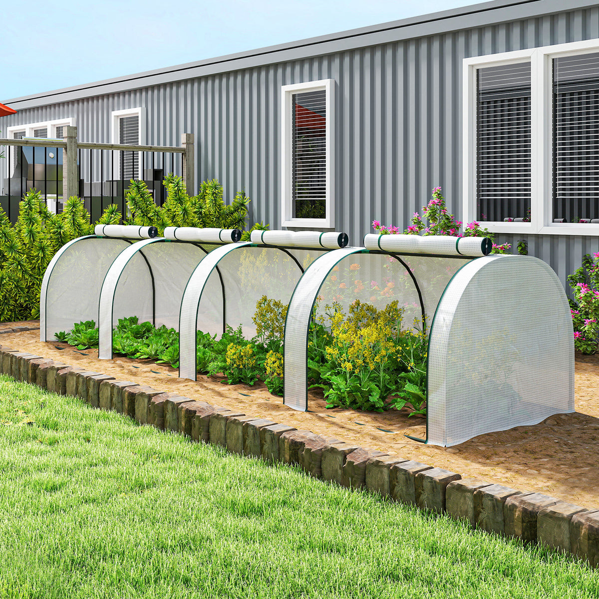 13' L x 3' W x 2.5' H Portable Tunneled Greenhouse with 4 Zippered Doors, Water/UV Fighting PE Cover, White
