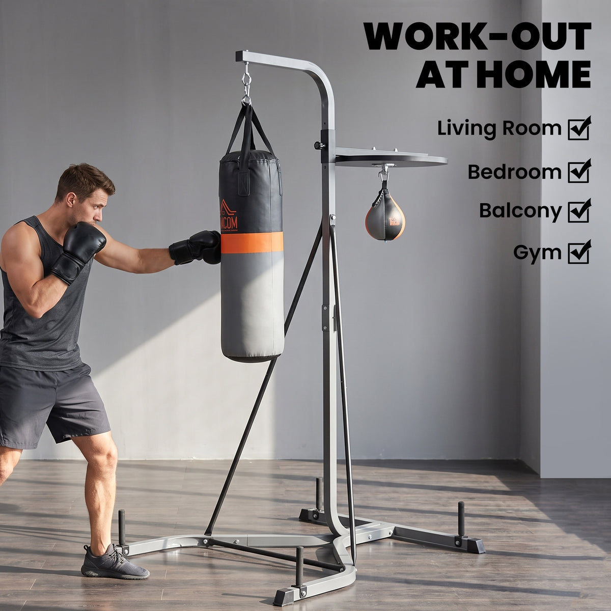 2-in-1 Punching Bag with Stand for Adults, 65.7"-73.6" Height Adjustable Freestanding Heavy Bag Stand with Speedball