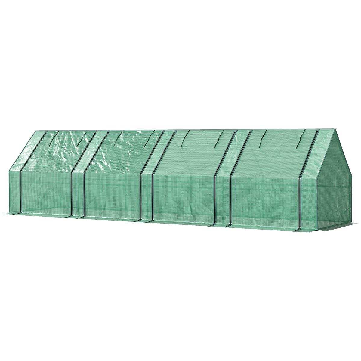 Portable Mini Greenhouse, Outdoor Garden with Large Zipper Doors and Water/UV PE Cover, 12' x 3' x 3', Green