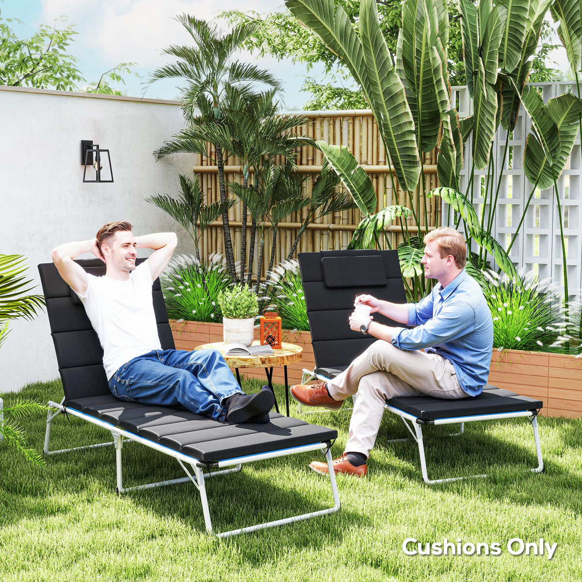 Foldable Chaise Lounge Cushion Set of 2, Outdoor Lounge Chair Cushion Set, UPF50+ 230gsm Olefin, 80" x 26" Black
