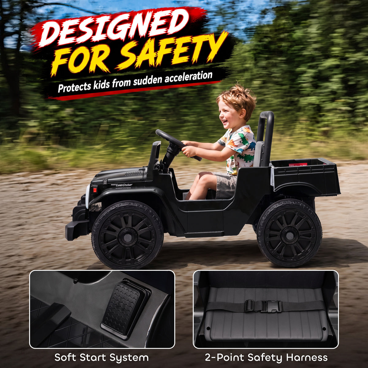 Licensed Toyota FJ45 Pick Up Ride on Truck, 24V Kids Electric Car with Dual Motors Up to 3.7MPH for Kids 3-8 Years Black