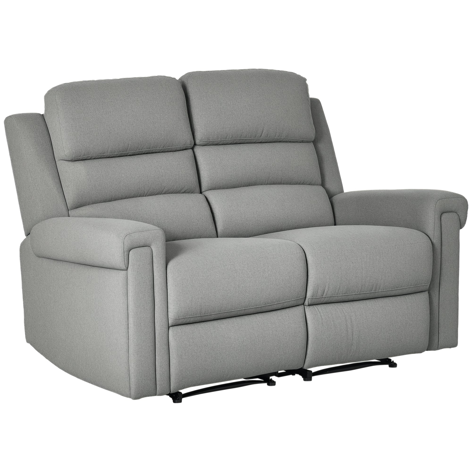 Fabric Reclining Sofa, 2 Seater Recliner Sofa with Manual Pull Tab, RV Couch, Home Seating, Gray