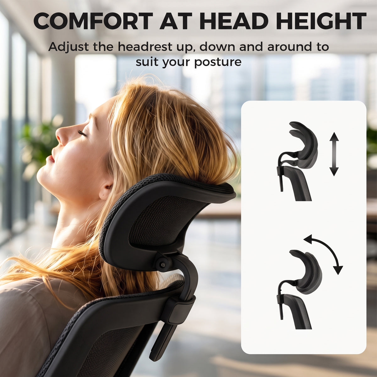 Ergonomic Office Chair with Adaptive Lumbar Support, Reclining Mesh Desk Chair with 2D Headrest, Flip-Up Arms, Black