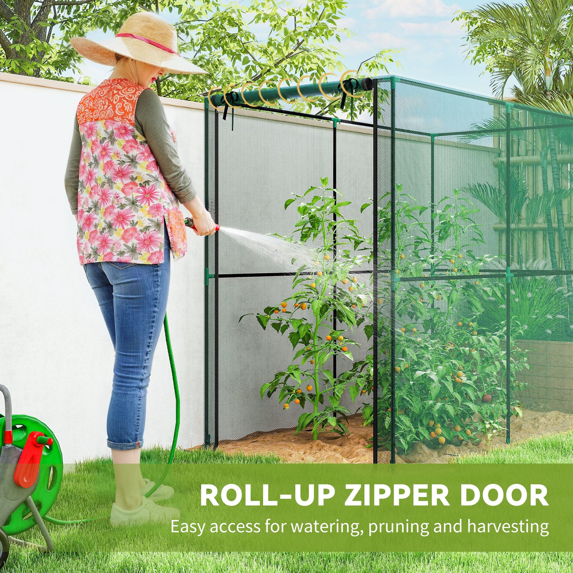 Crop Cage, Plant Protection Tent with Zippered Door, Plant Protector from Animals for Vegetables Flowers Fruits, Green - Green - Image 6