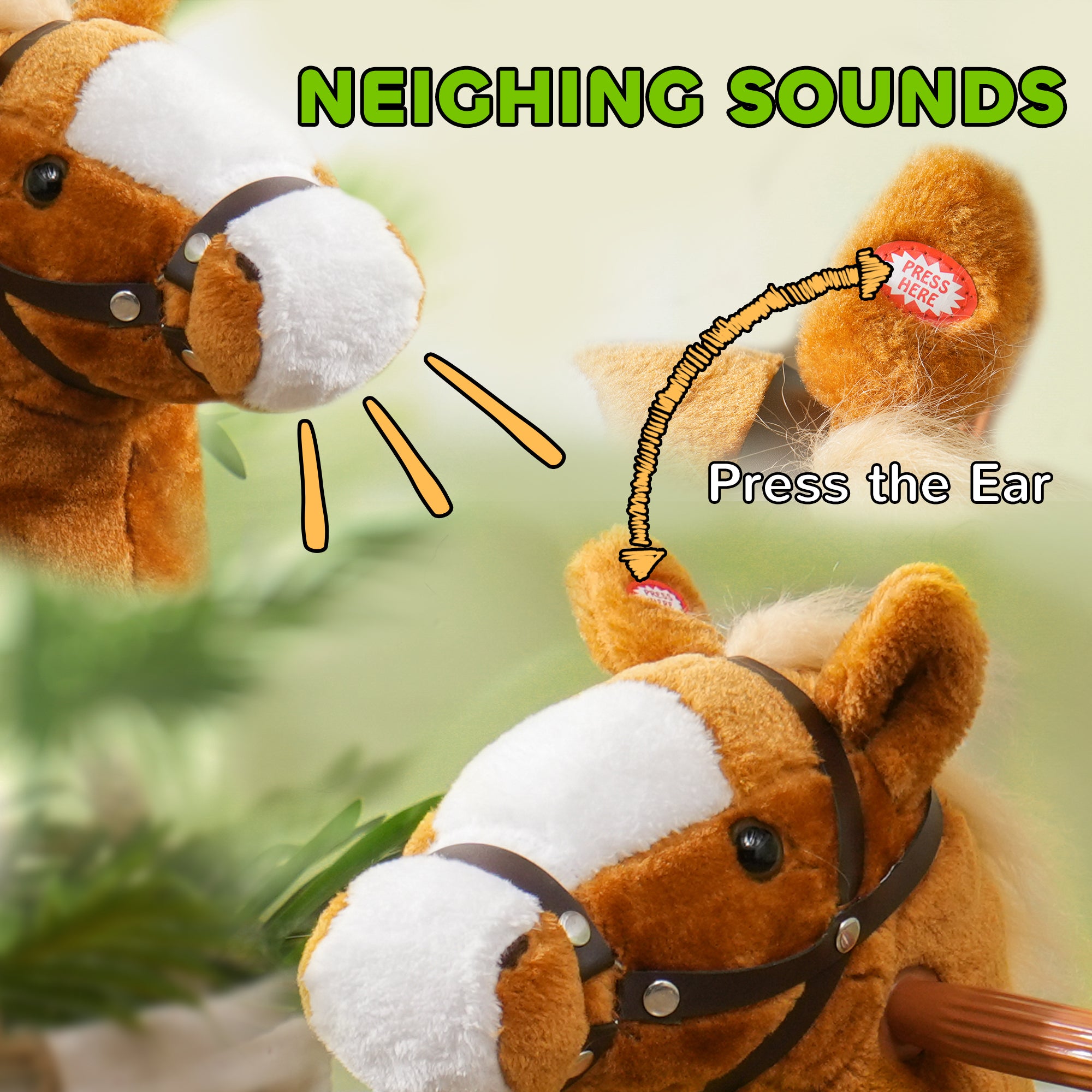 Ride on Horse, Walking Horse Toy, Kids Riding Pony w/ Wheels & Neighing Sounds for 3-5 Years, up to 132 Pounds
