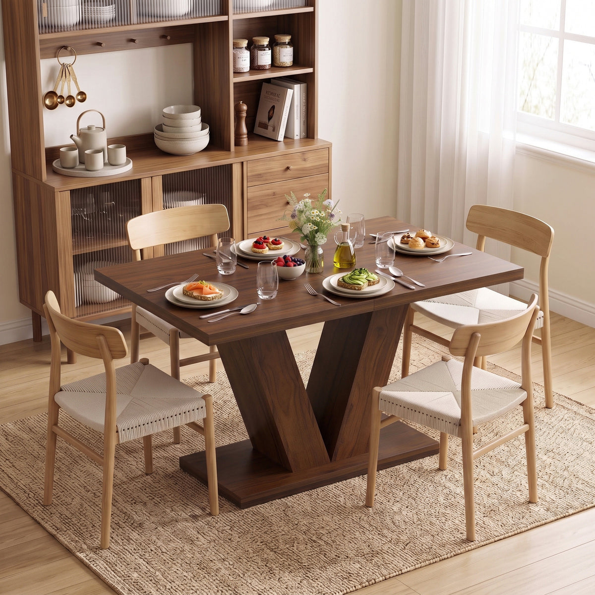 Modern Dining Table for 4 People, 47.2" Kitchen Table for Dining Room and Living Room, Rectangular, Dark Walnut