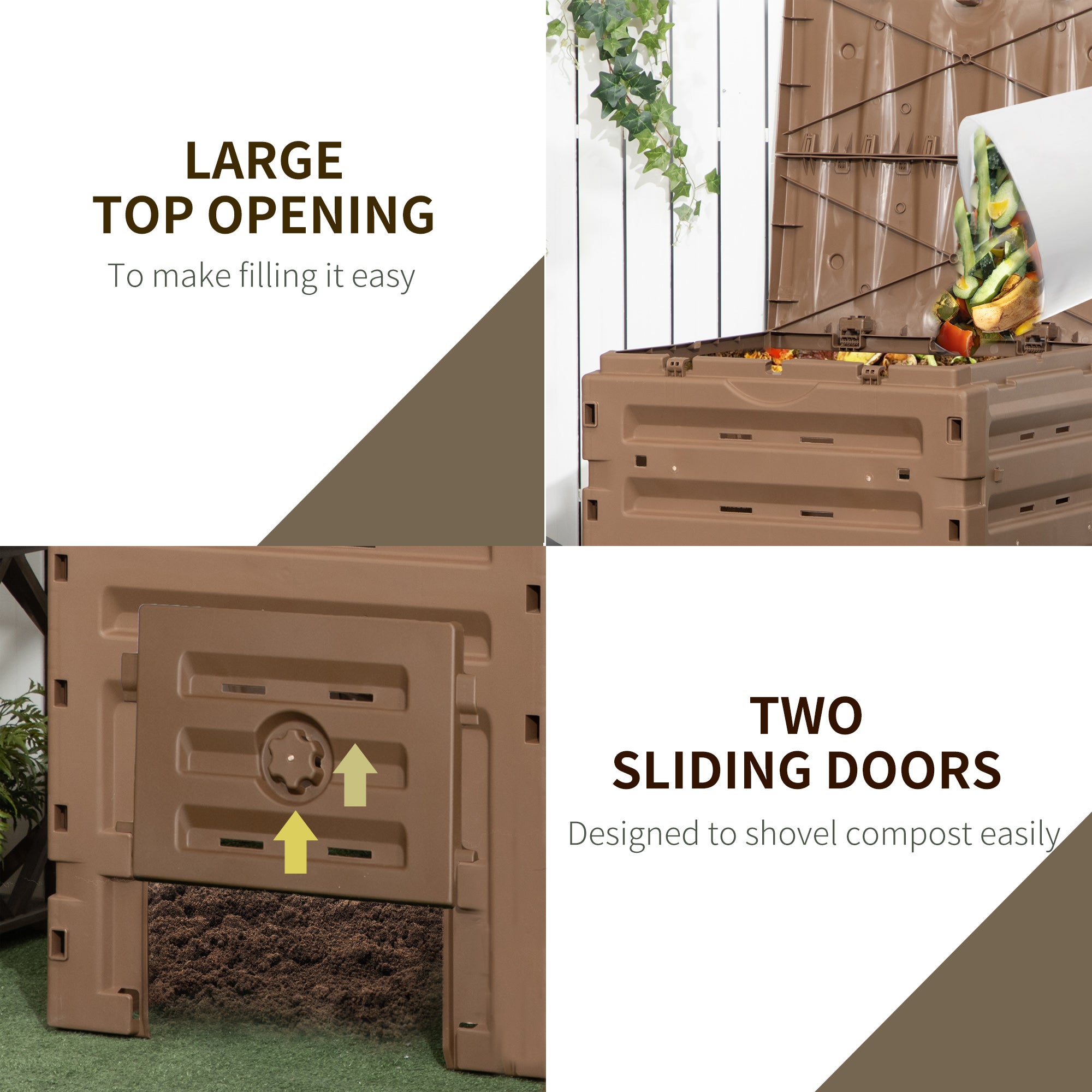 Garden Compost Bin, 120 Gallon (450L) Garden Composter, BPA Free, with 80 Vents and 2 Sliding Doors, Lightweight & Sturdy, Fast Creation of Fertile Soil, Brown - Brown - Image 6