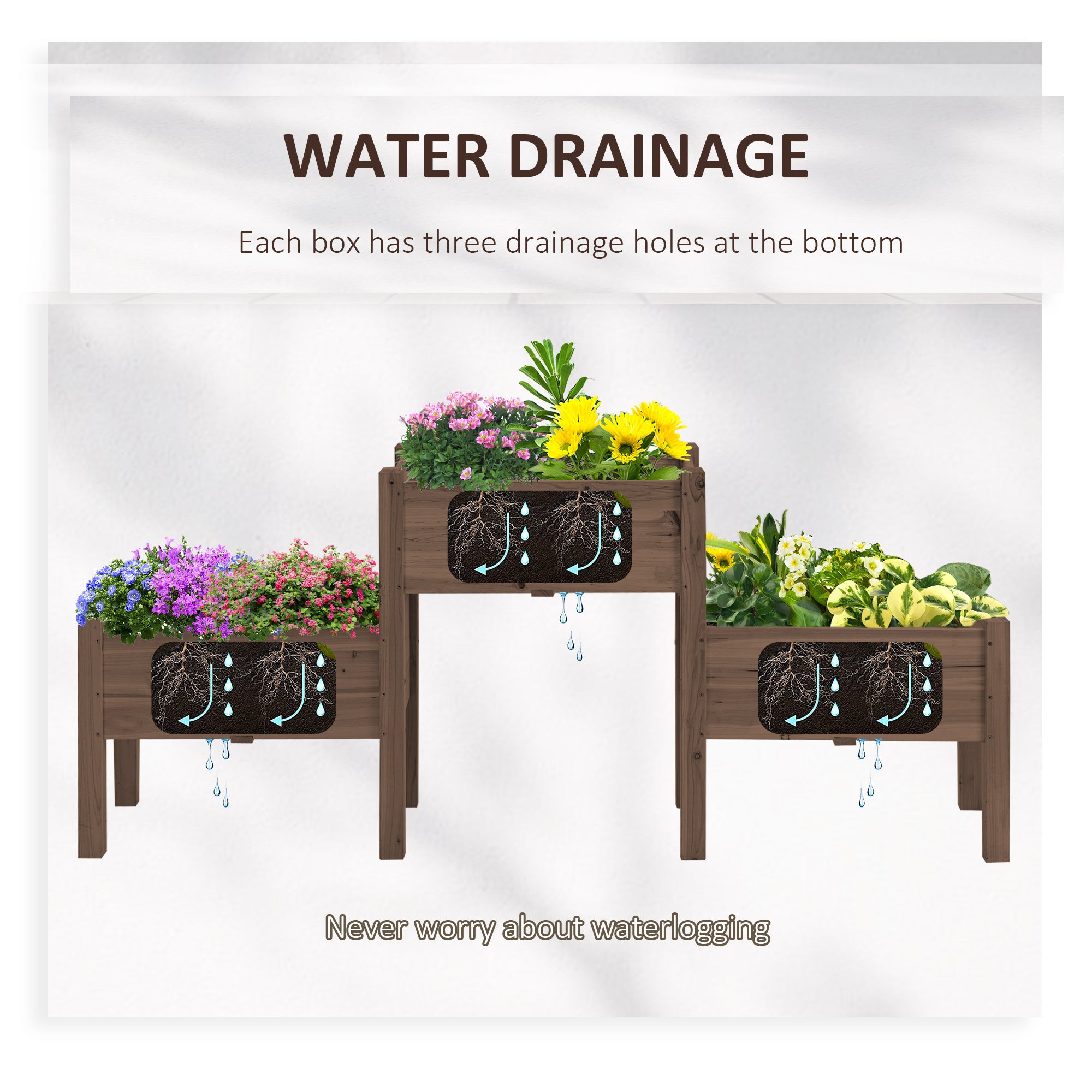73" x 18" x 32" 3 Tier Raised Garden Bed w/ Three Elevated Planter Box for Vegetables, Herb and Flowers, Coffee - Coffee - Image 4