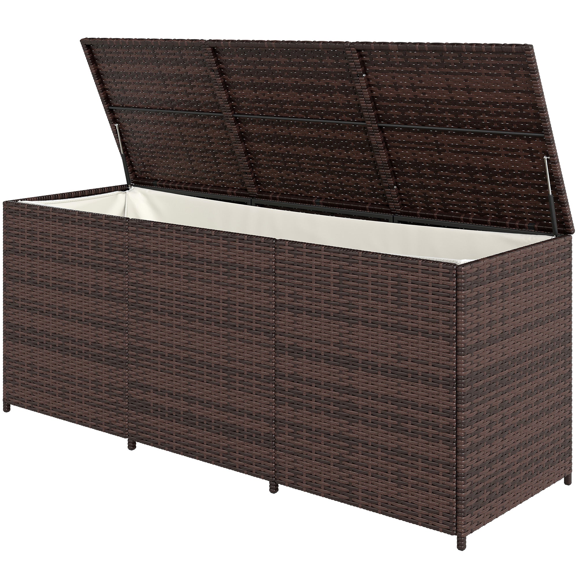 175 Gallon Outdoor Storage Box with Inner Liner, PE Rattan Wicker Deck Box with Pneumatic Bar Lift, Mixed Brown - Brown
