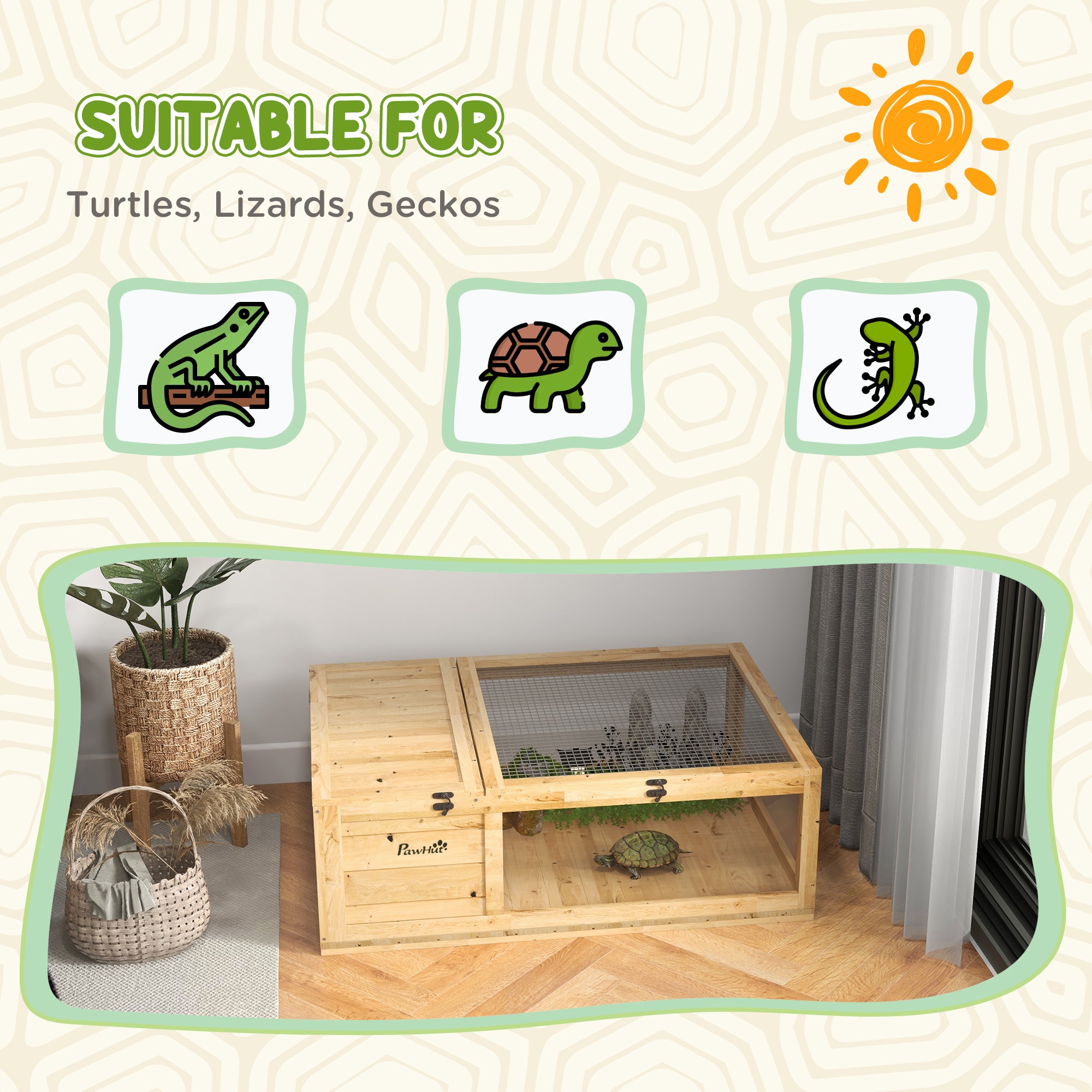 Wooden Reptile Cage with Top Access for Turtles, Lizards, Snakes, Yellow - Yellow - Image 7