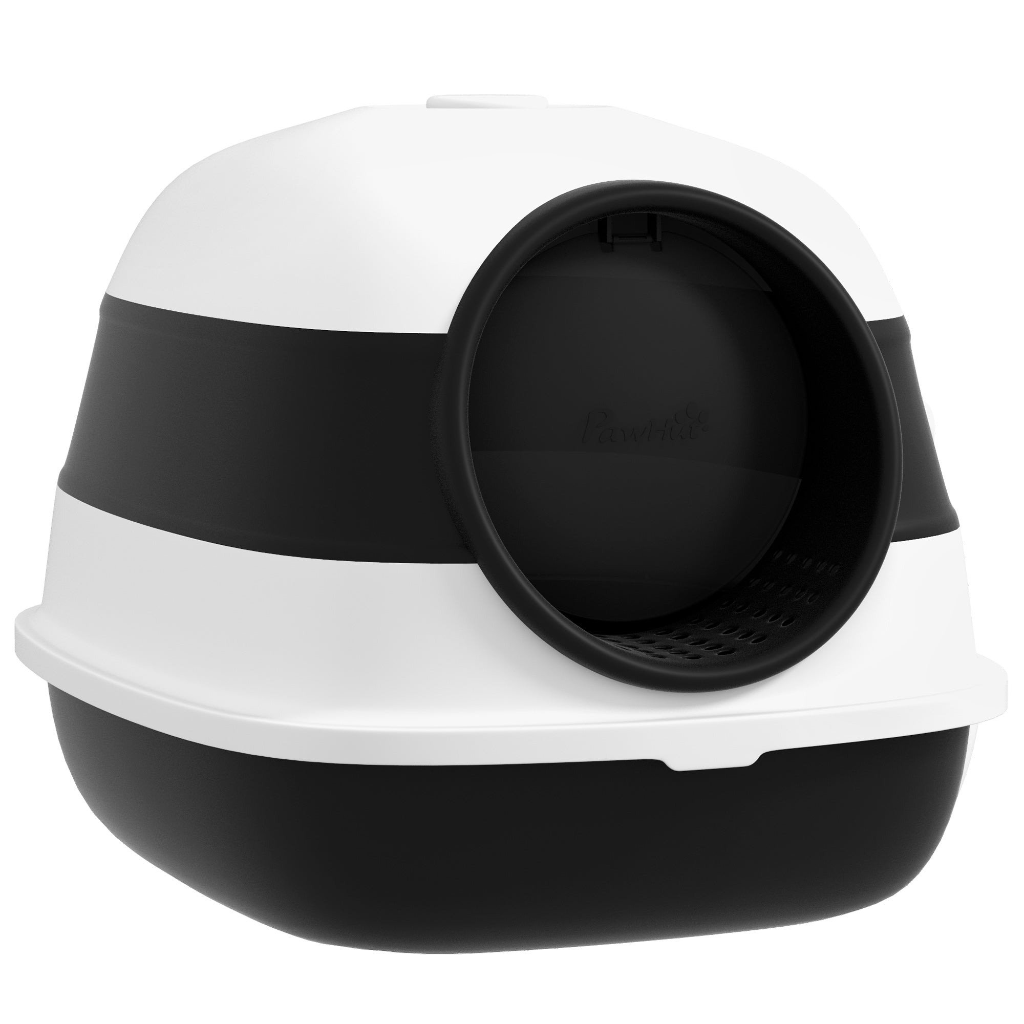 Dome Covered Cat Litter Box with Lid, White and Black - Black