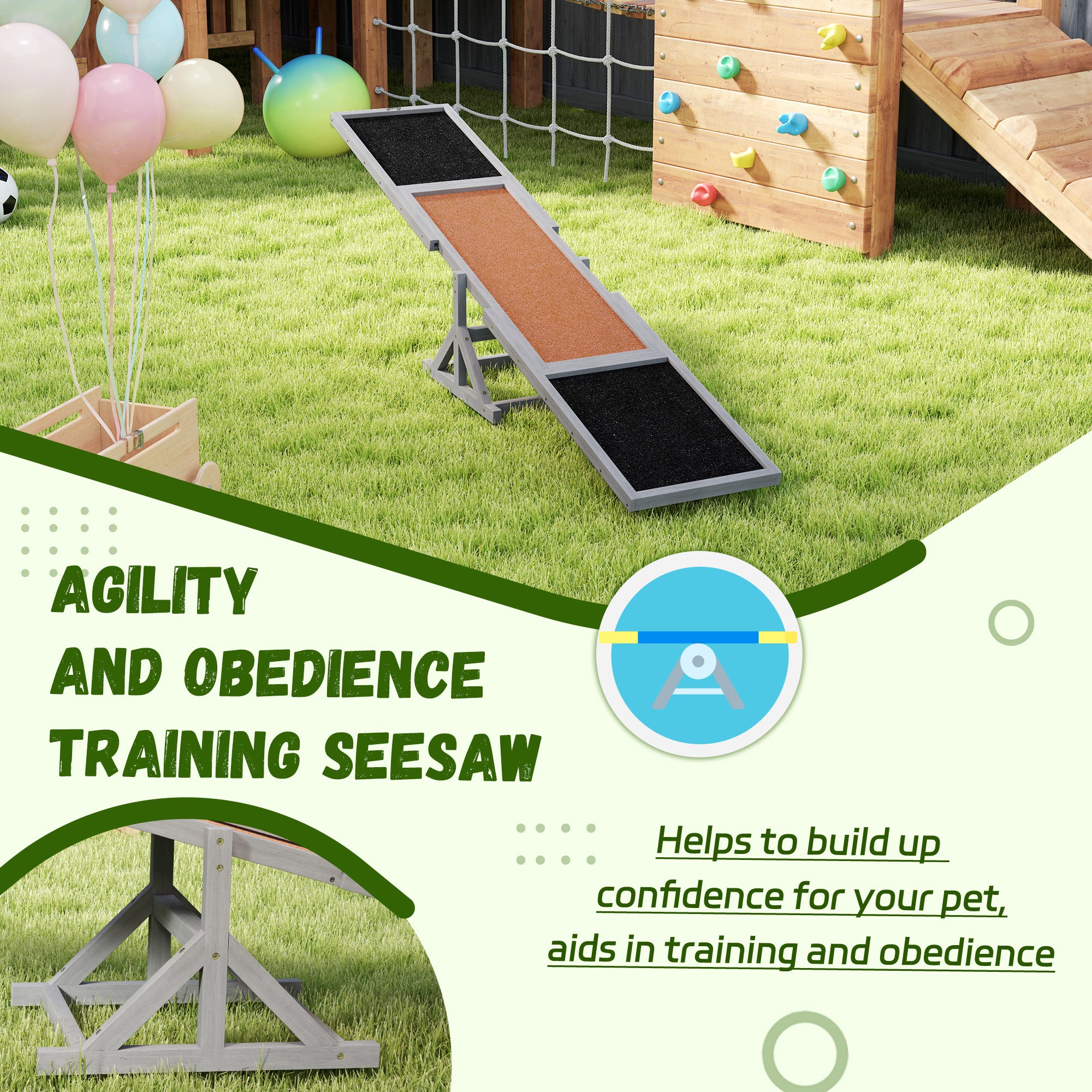 Wooden Dog Agility Seesaw for Training and Exercise, Weather Resistant, 83" L x 16" W x 14" H, Gray - Gray - Image 7