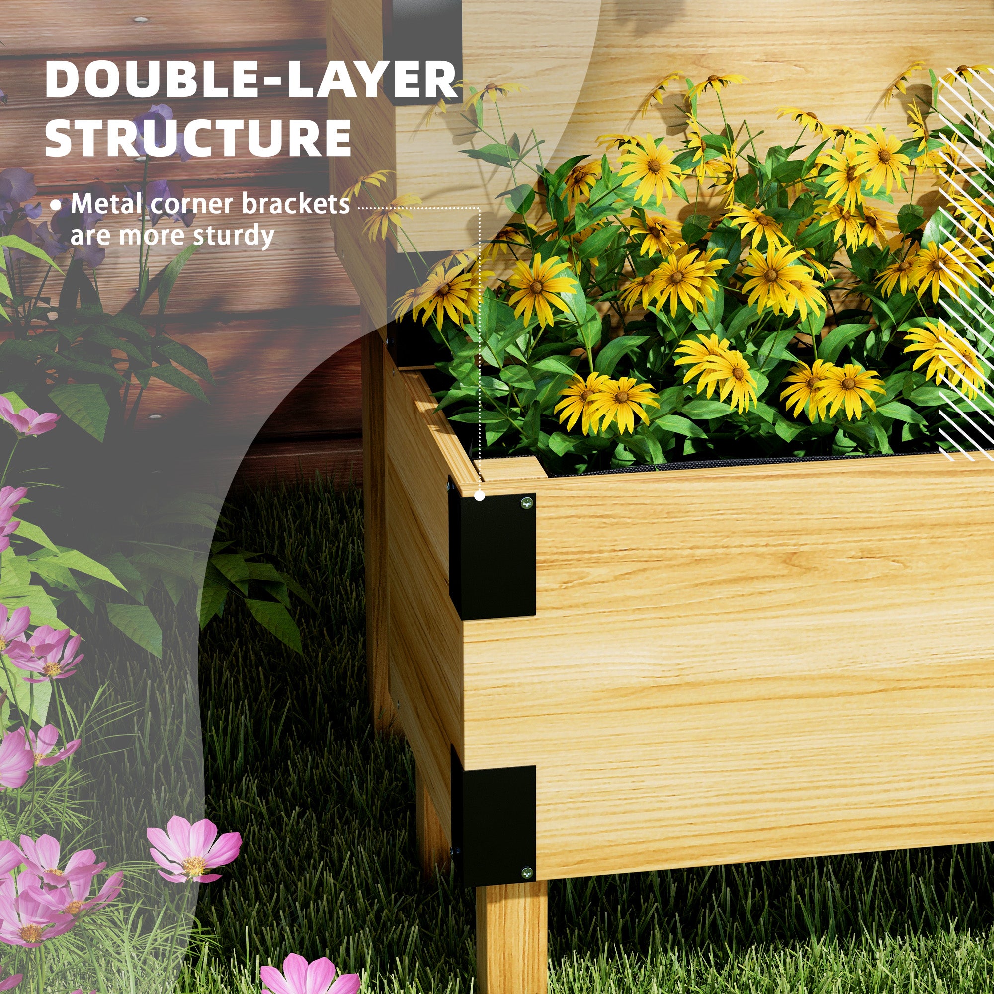 2 Tier Trellis Planter, Wooden Raised Garden Bed, Natural - Natural Wood - Image 5