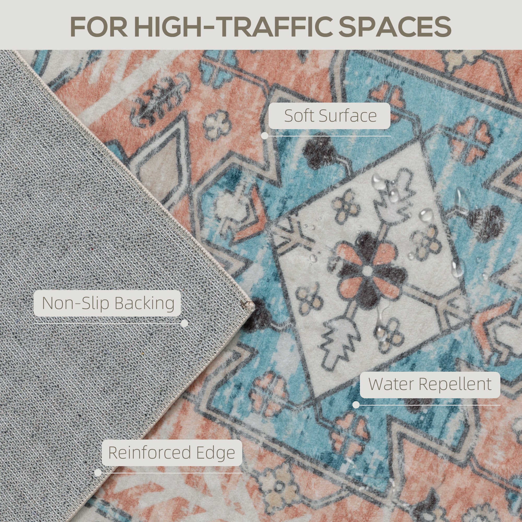 5x7 Area Rug, Vintage Machine Washable Rug, Non-Slip Floor Carpet for Living Room, Bedroom, Dining Room, Brown and Blue