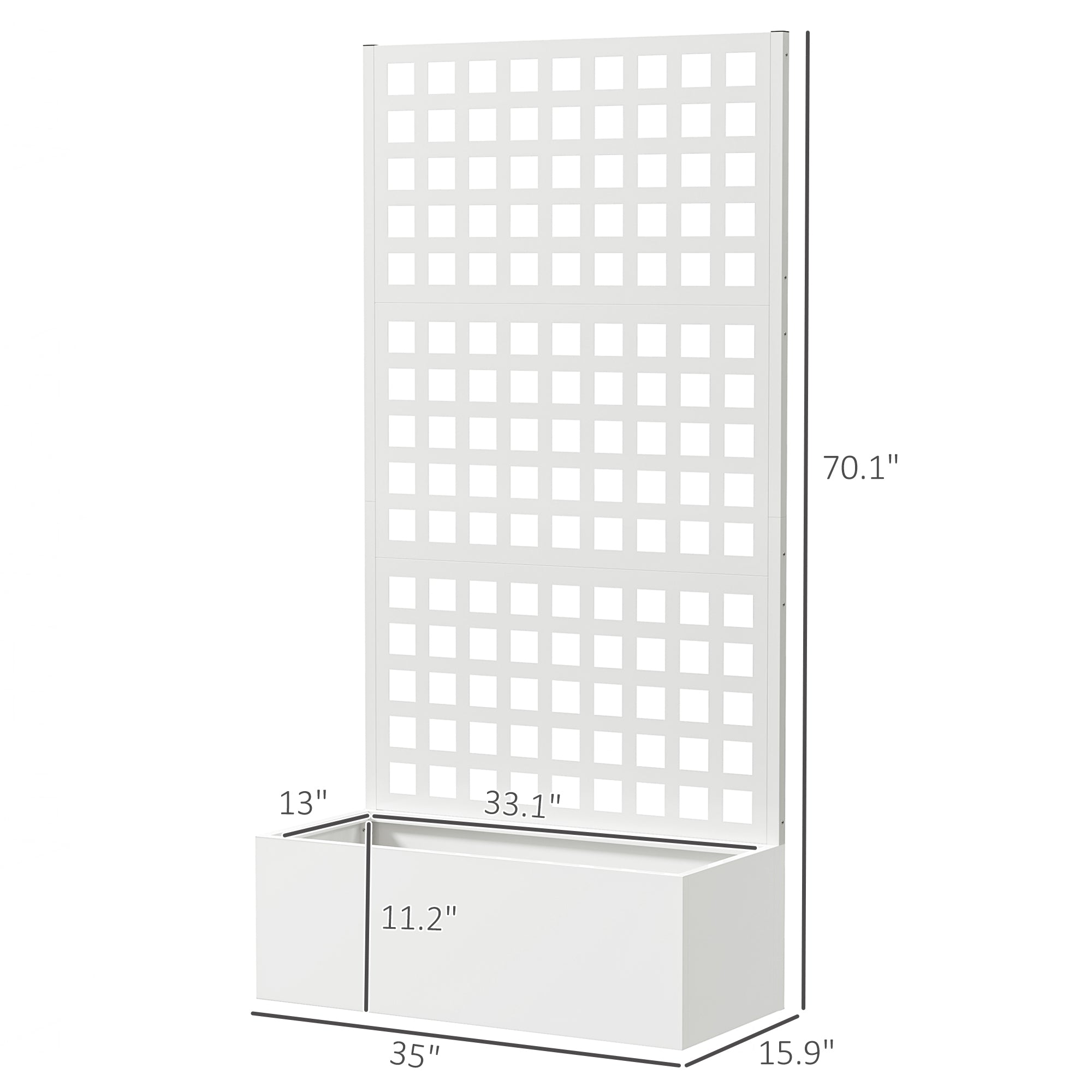 Galvanized Raised Garden Bed Planter Box with Trellis for Climbing Plants, Vegetable, Vines, 35" x 16" x 70", White - White - Image 3