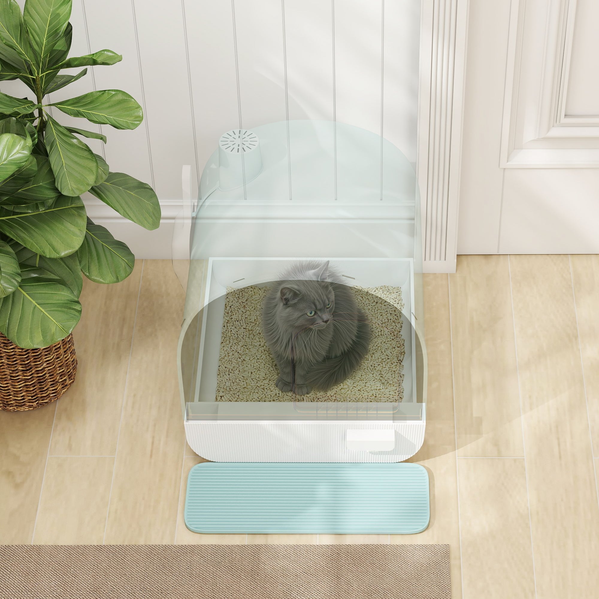 Fully Enclosed Cat Litter Box with Lid & Drawer Design, Covered Litter Box Anti-Leakage, Anti-Splashing, for Indoor Cats from Kitten to Adult, with Scoop & Mat, Easy Clean, Odor Control, Green - Green - Image 8