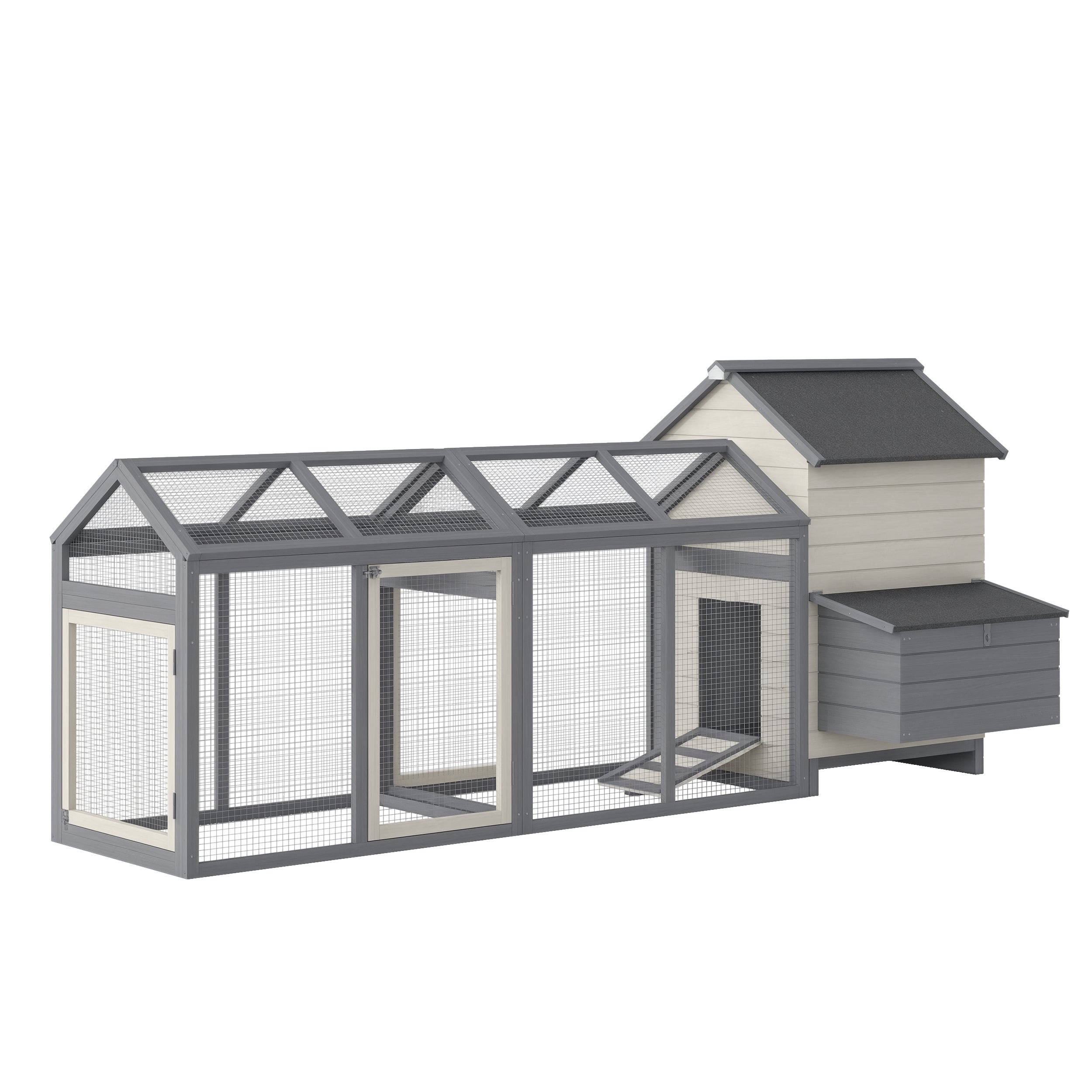 100" Chicken Coop Wooden Chicken House Large Rabbit Hutch Poultry Cage Backyard with Double Run, Nesting Box, Gray - Gray
