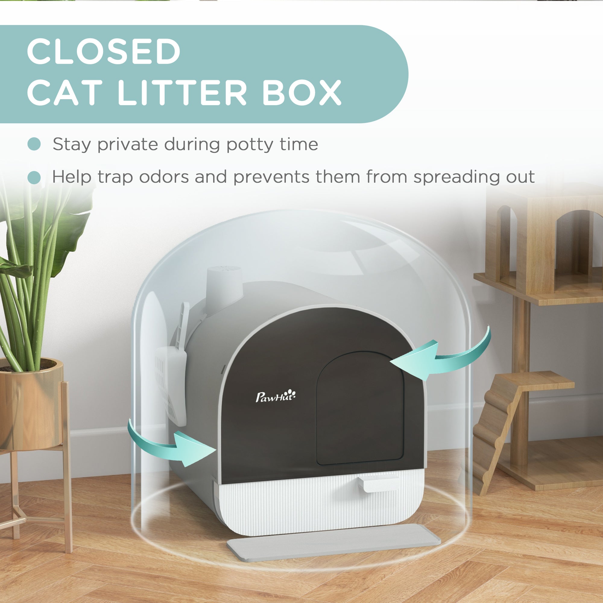 Cat Litter Box with Lid with Scoop and Filter, Light Gray - Light Gray - Image 5