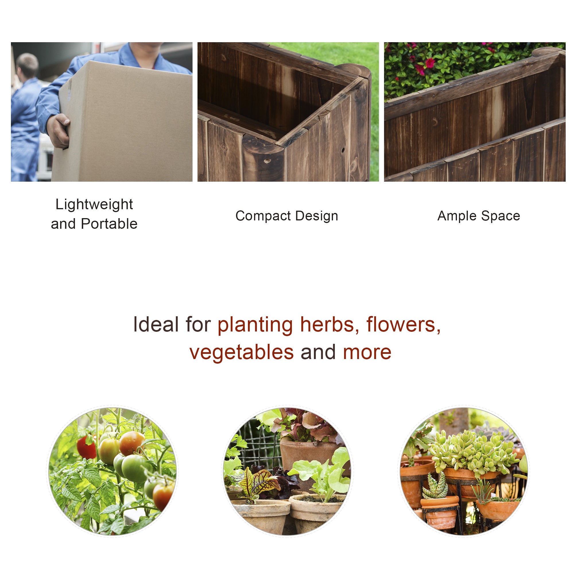 48" x 20" x 18" Raised Garden Bed, Raised Planter Box, Wooden Planter Raised Bed with Drainage Gaps & Lightweight Build, Natural Wood - Carbonized - Image 6