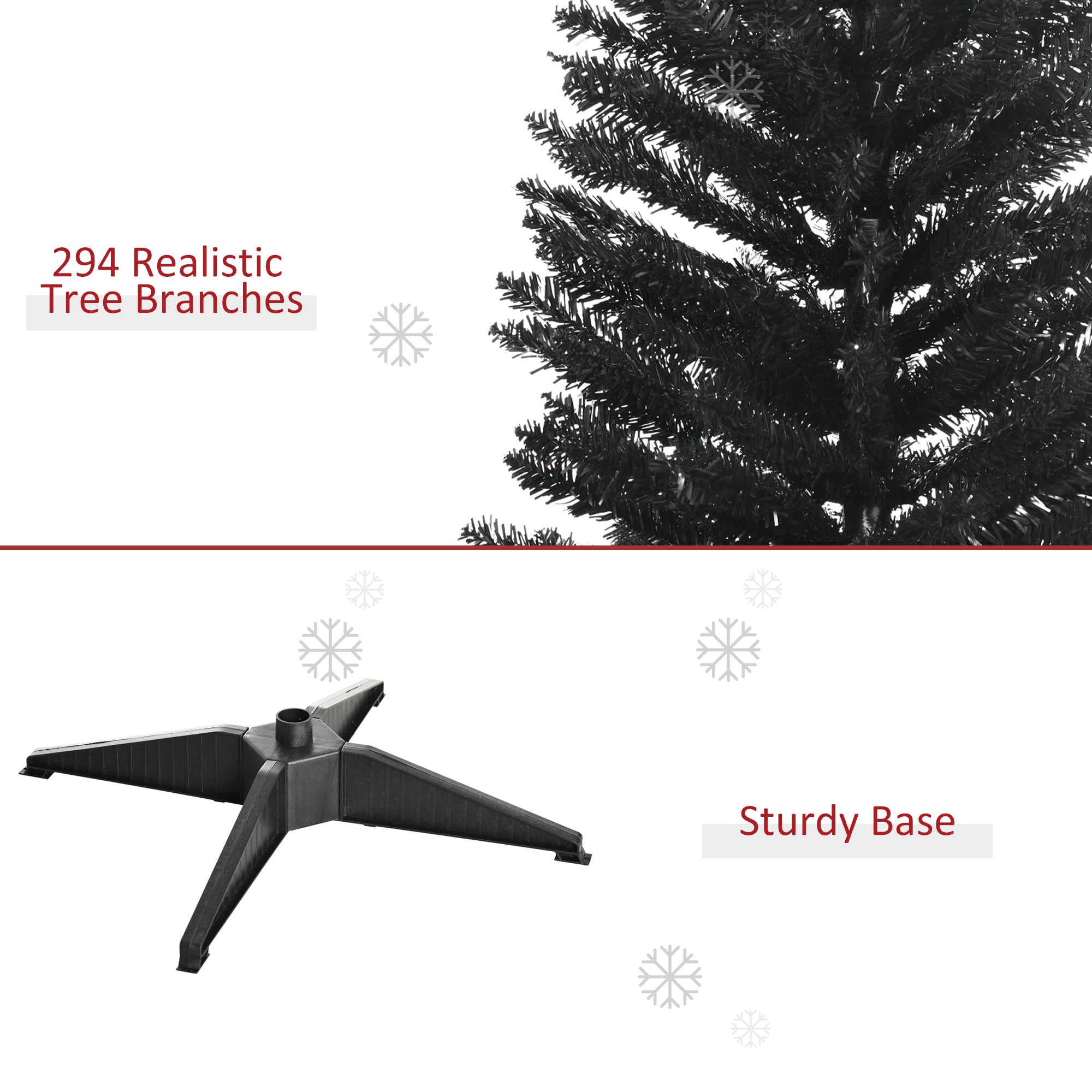 5' Artificial Pencil Christmas Tree, Slim Xmas Tree with 294 Realistic Branch Tips and Plastic Stand, Black