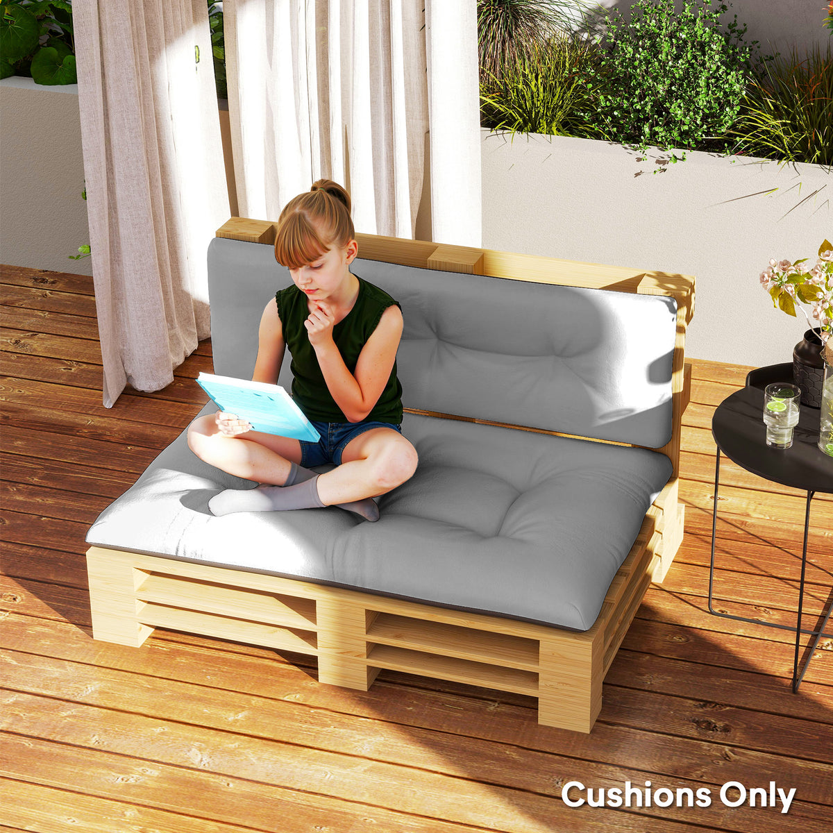 2 Seater Pallet Cushions Outdoor 3.9" Thick Replacement Cushions - Tufted Design for Garden, Patio, Light Gray