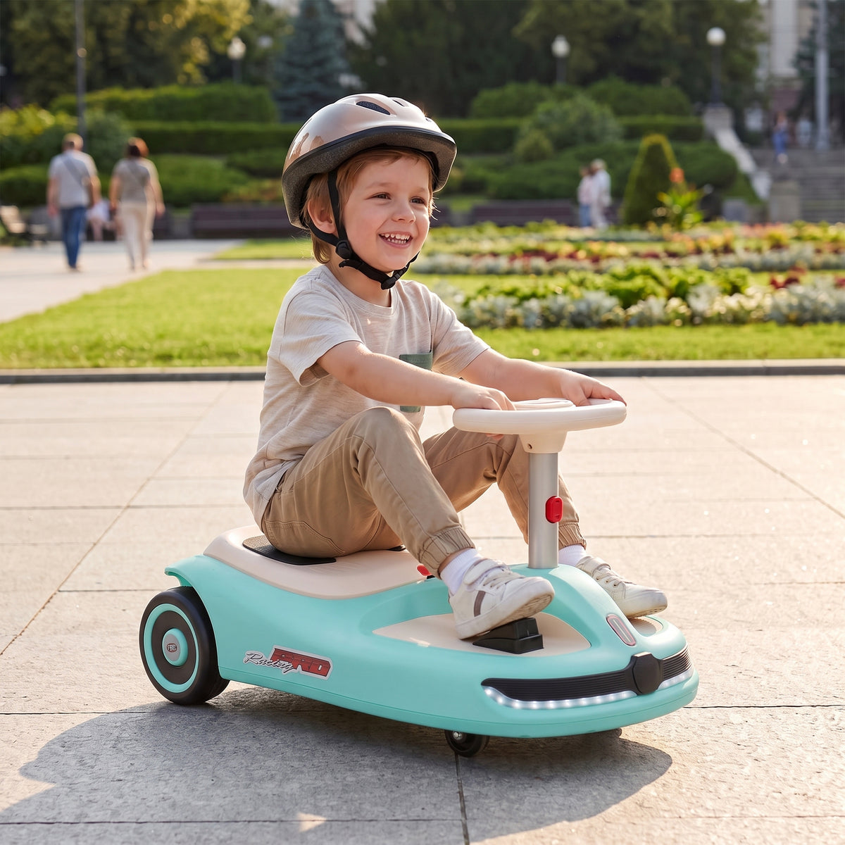 12V Electric Wiggle Car with Pedal, Kids Ride On Car with 2 Speeds, Soft Start, Music, Lights for 3-5 Years, Light Blue