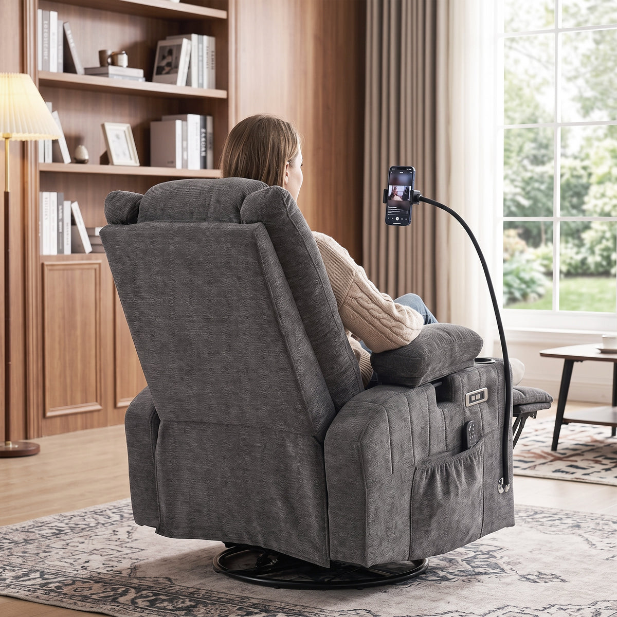 Swivel Rocker Power Recliner Chair with Massage Heat 2D Armrests Adjustable Headrest Phone Holder USB Port, Dark Gray
