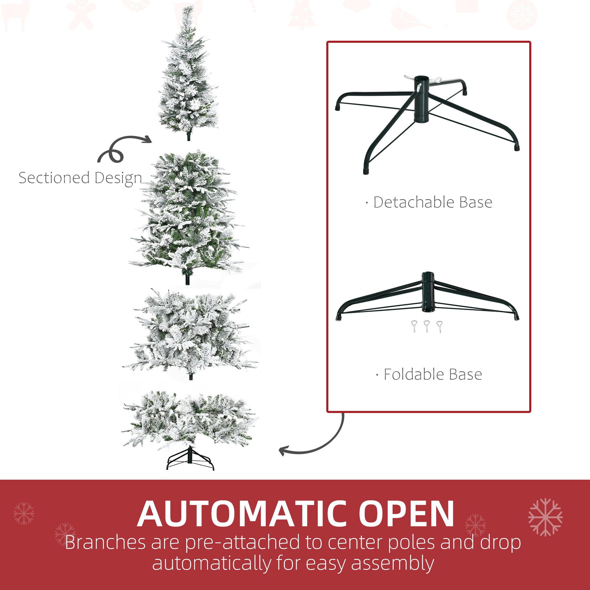 9' Unlit Snow Flocked Pine Artificial Christmas Tree with Realistic Branches and 1159 Tips, Green