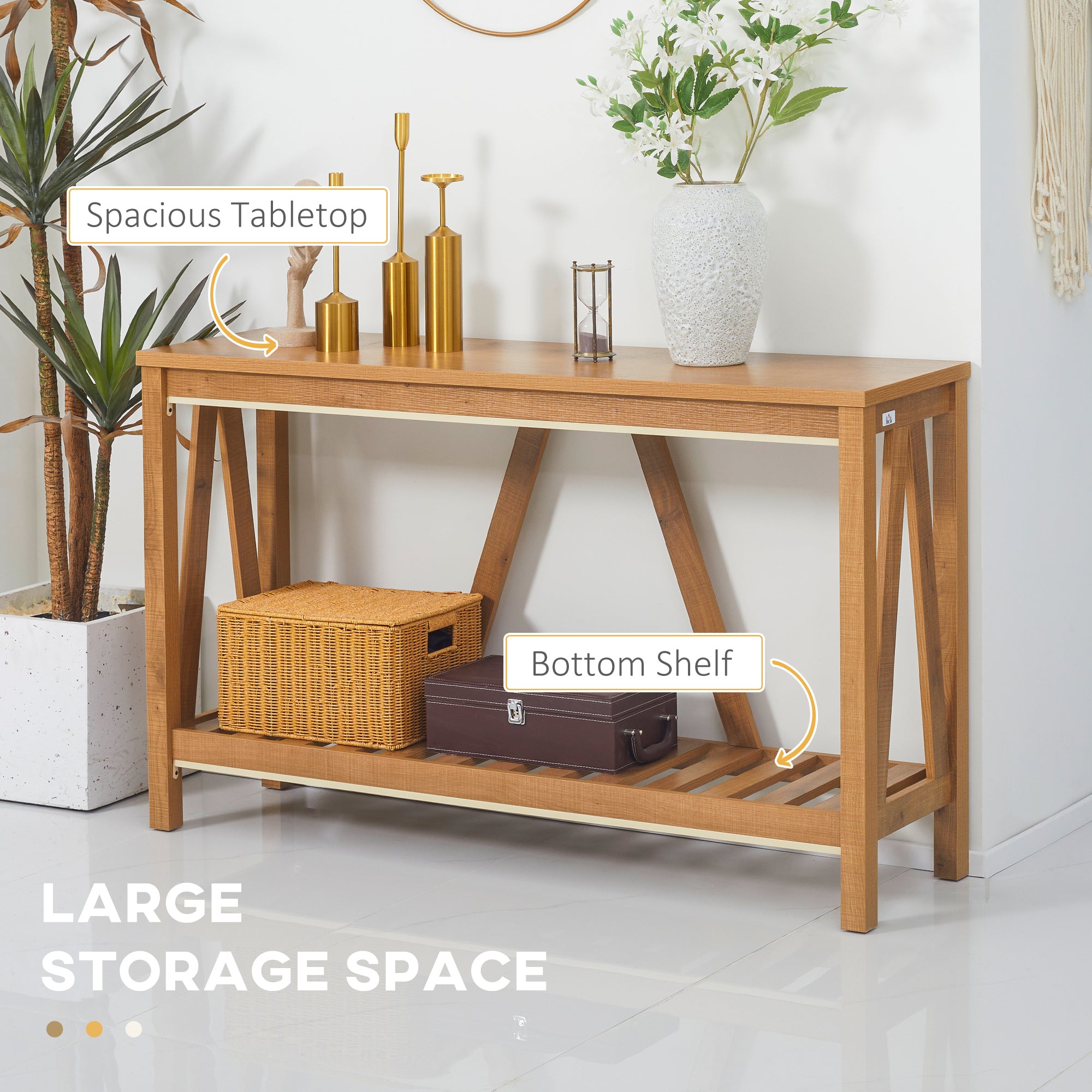 Console Table, Farmhouse Entryway Table with Storage Slatted Shelf, Rustic Sofa Table with Anti-Tipper for Living Room, Hallway, Brown