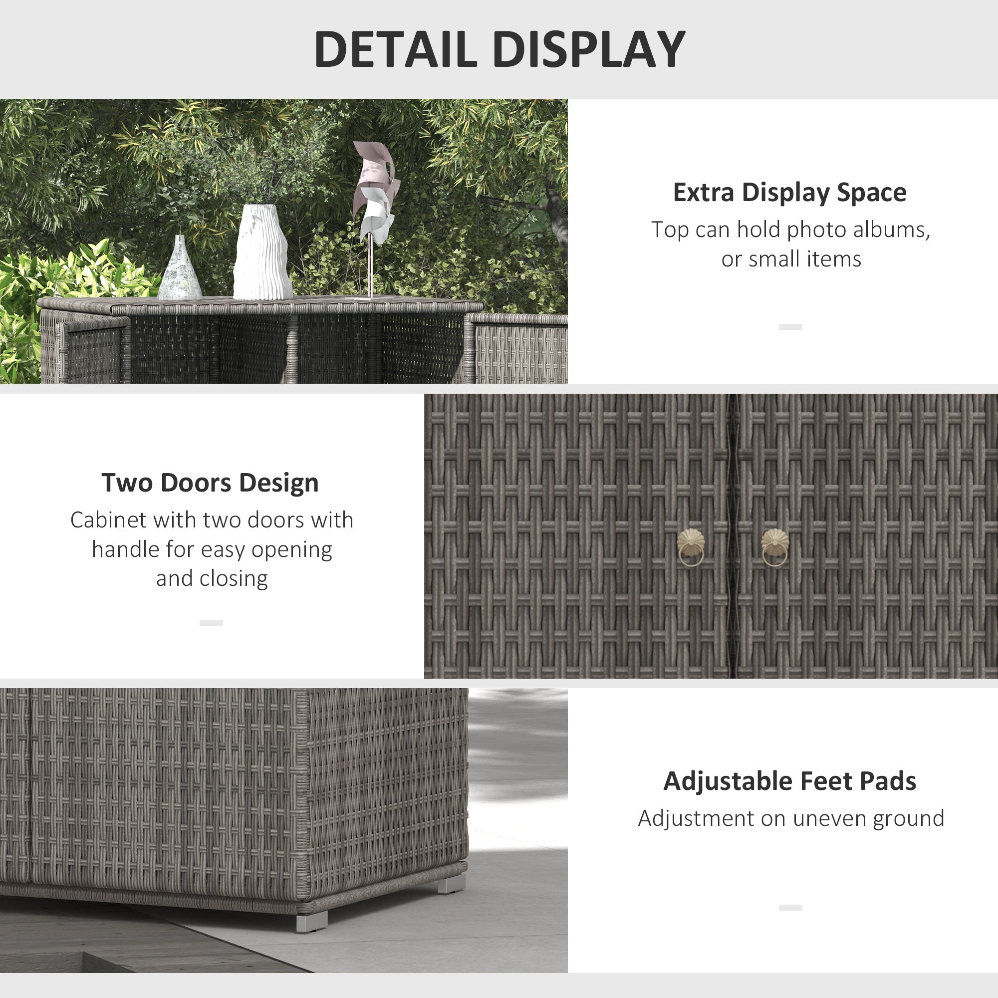 Outdoor Storage Cabinet with Shelves, Rattan Pool Towel Storage Cabinet with Removable Shelf & Drawer, Dark Gray - Dark Gray - Image 6