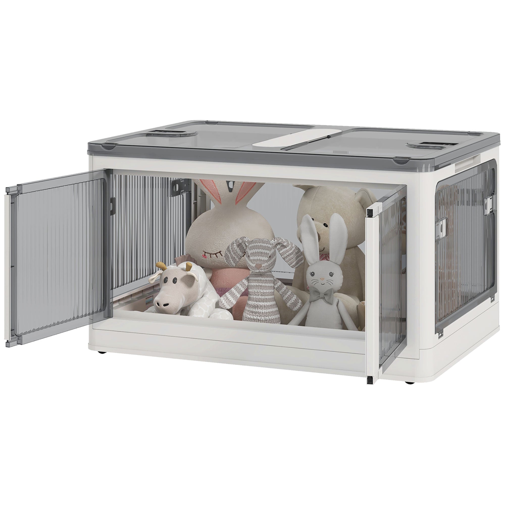Stackable Storage Bins with Lids, Wheels, and Collapsible, White