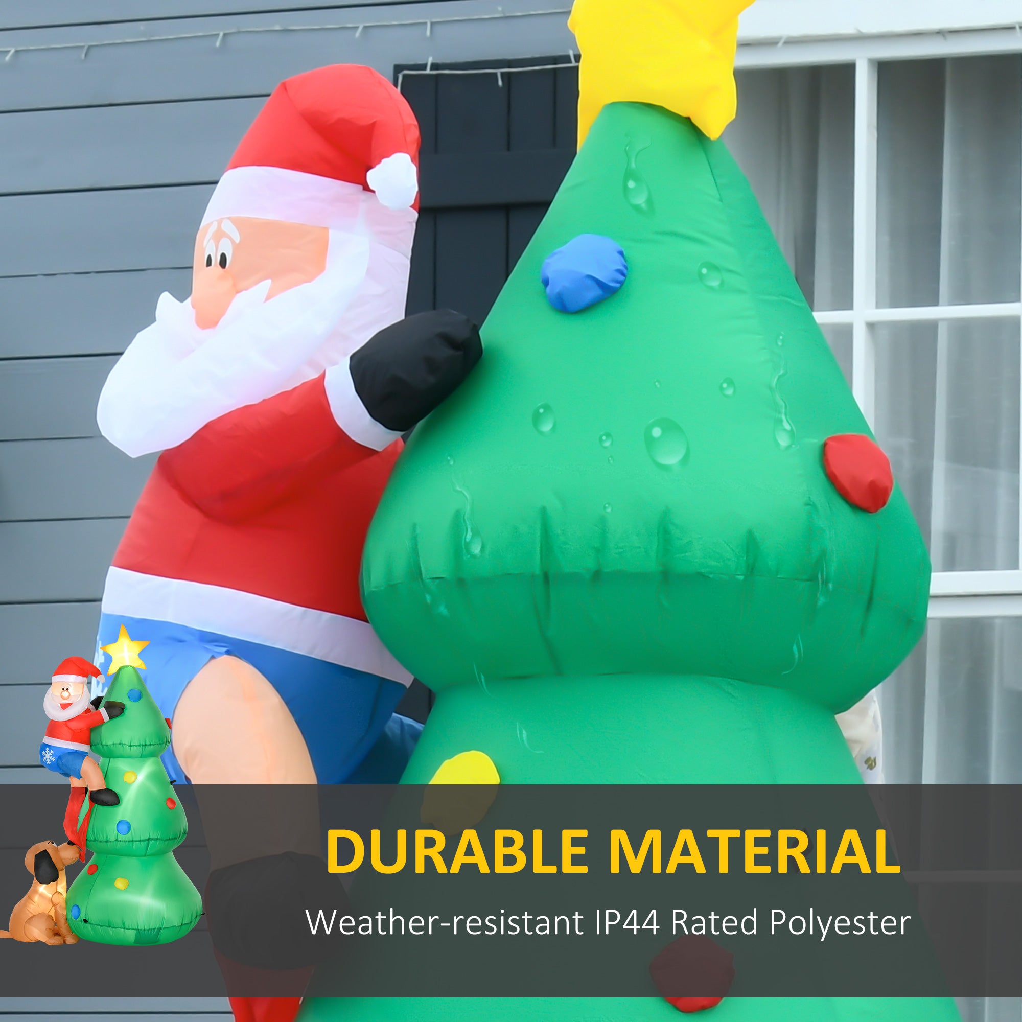 Inflatable Christmas Tree Decorations with Santa Claus annd Puppy Dog with LED, Outdoors Christmas Decor for Yard, Lawn