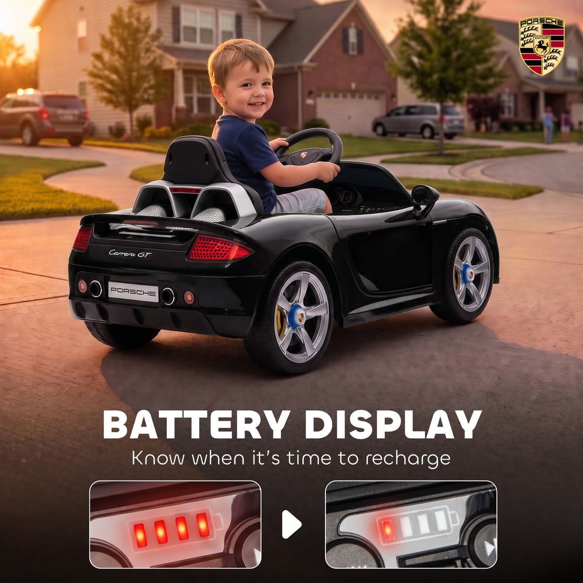12V Kids Ride On Car, Licensed Porsche Carrera GT with Remote, Rear Suspension, Smooth Start for Ages 3-6, Black