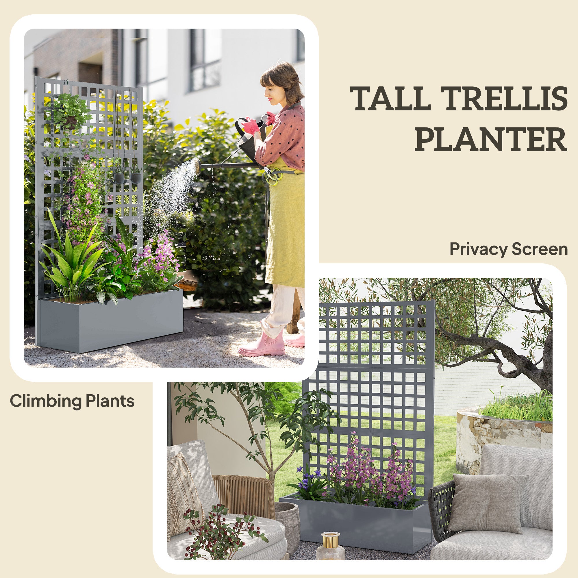 Galvanized Raised Garden Bed Planter Box with Trellis for Climbing Plants, Vegetable, Vines, 43" x 16" x 70", Gray - Gray - Image 5
