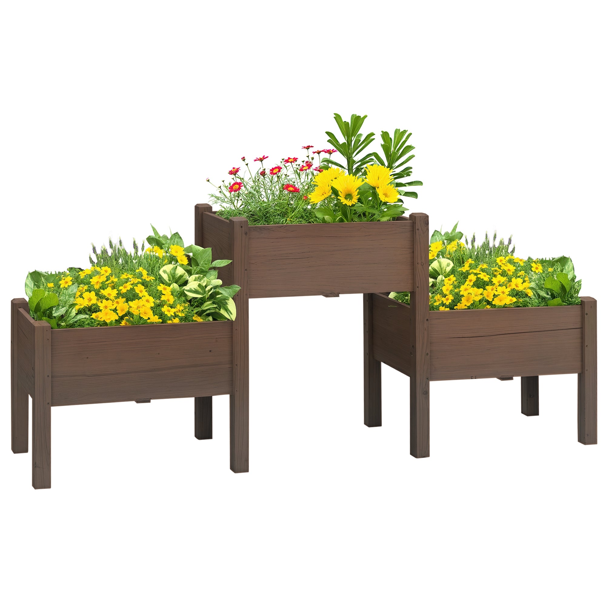 73" x 18" x 32" 3 Tier Raised Garden Bed w/ Three Elevated Planter Box for Vegetables, Herb and Flowers, Coffee - Coffee