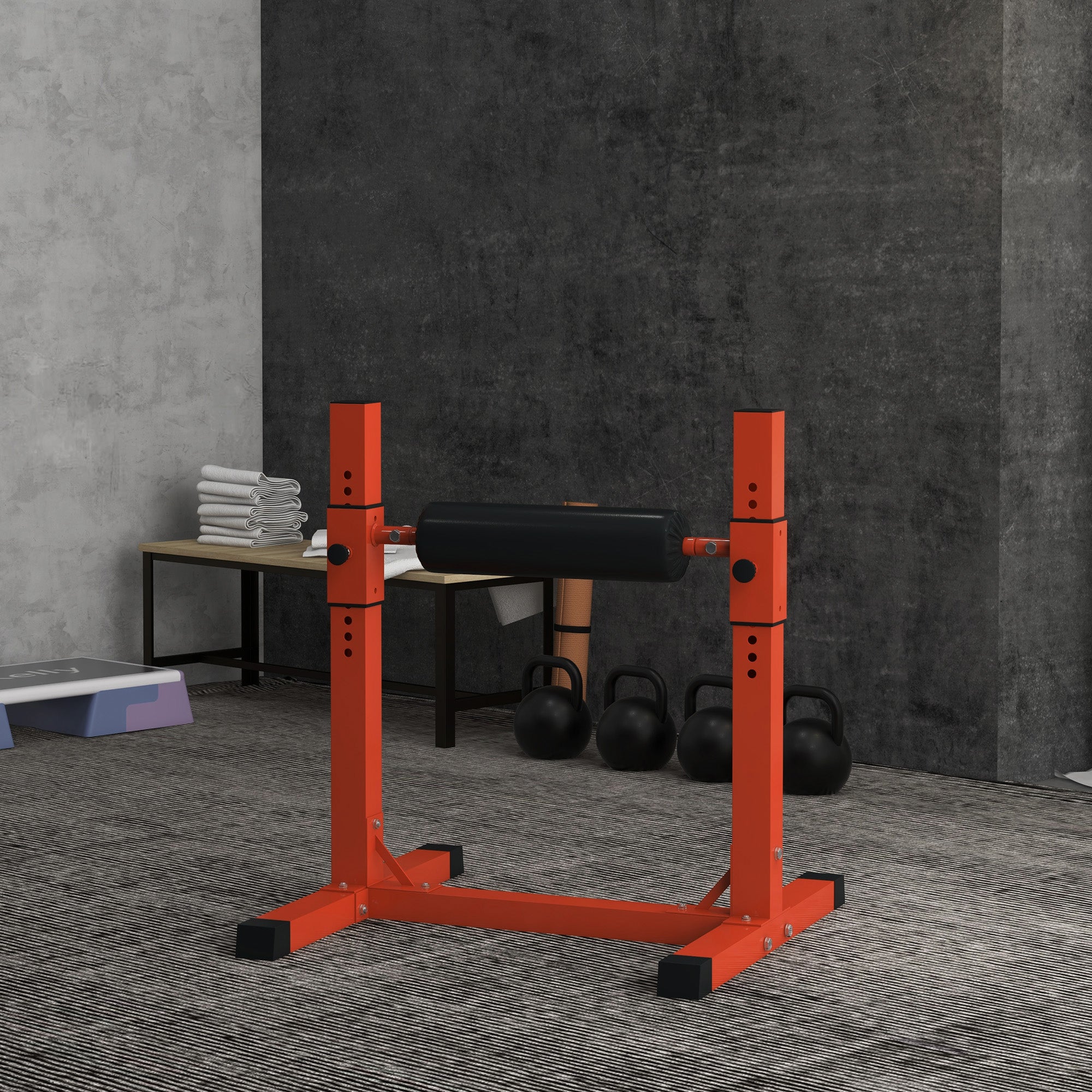 Bulgarian Split Squat Stand, Single Leg Squat Stand, 12-Level Adjustable Squat Roller for Lower Body Strength Training, Red