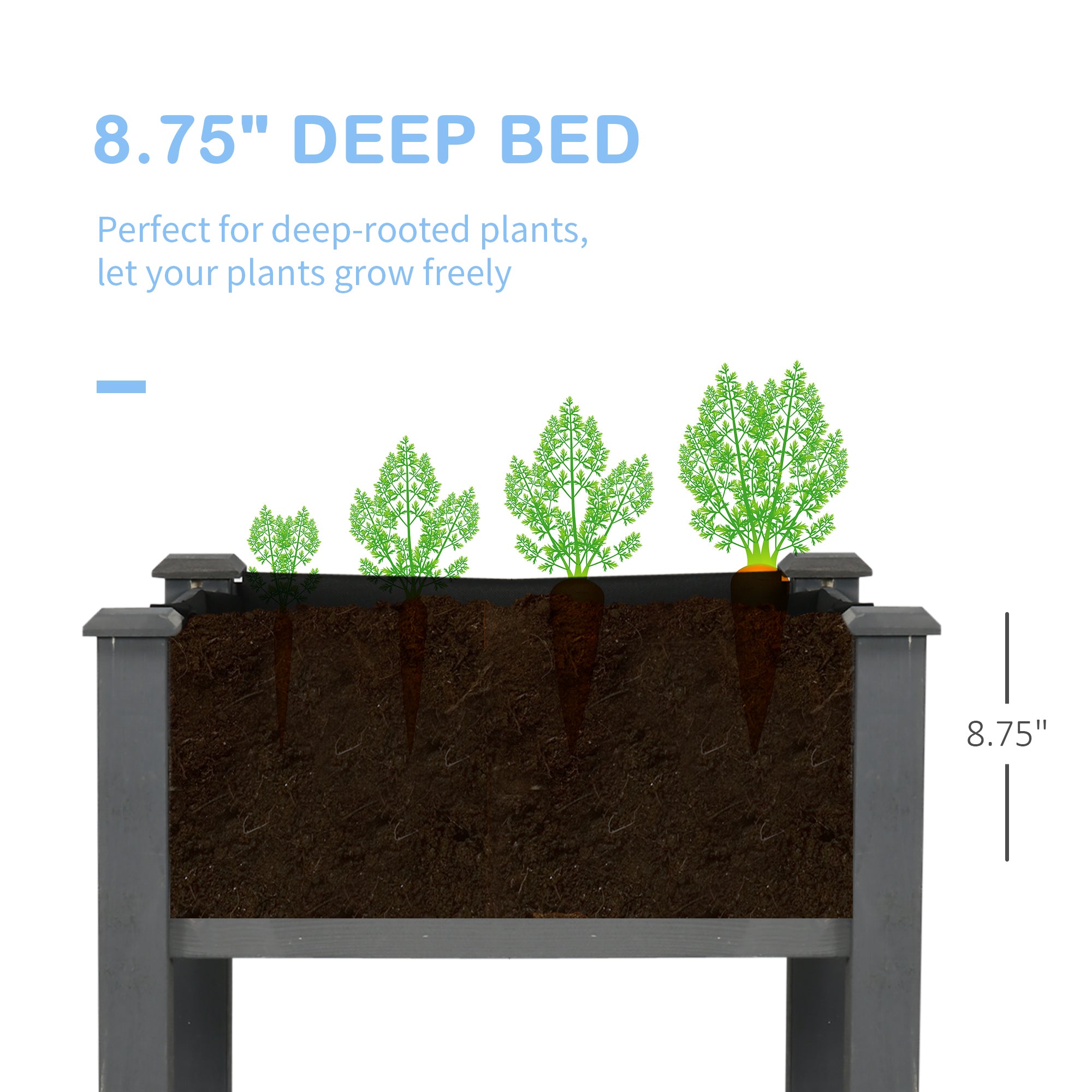 48" Raised Garden Bed, Elevated Wooden Planter Box with Holes for Vegetables, Herb, Flowers for Backyard, Dark Gray - Dark Gray - Image 6