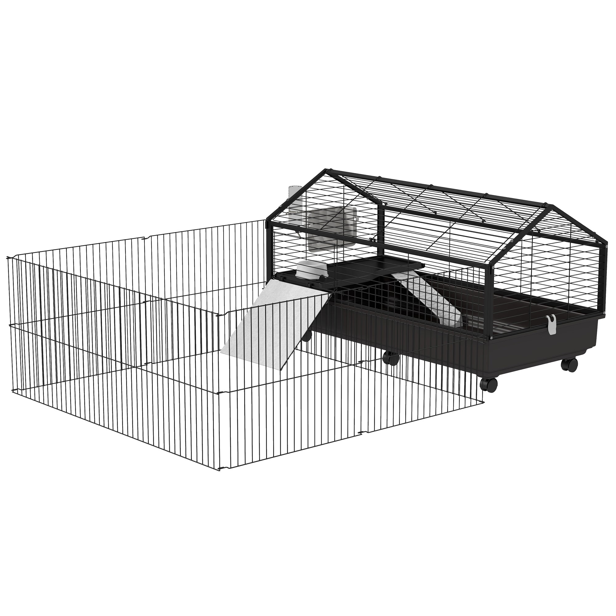 Small Animal Playpen Cage with Rolling Caster, Water Bottle 46.5" - Black and Beige